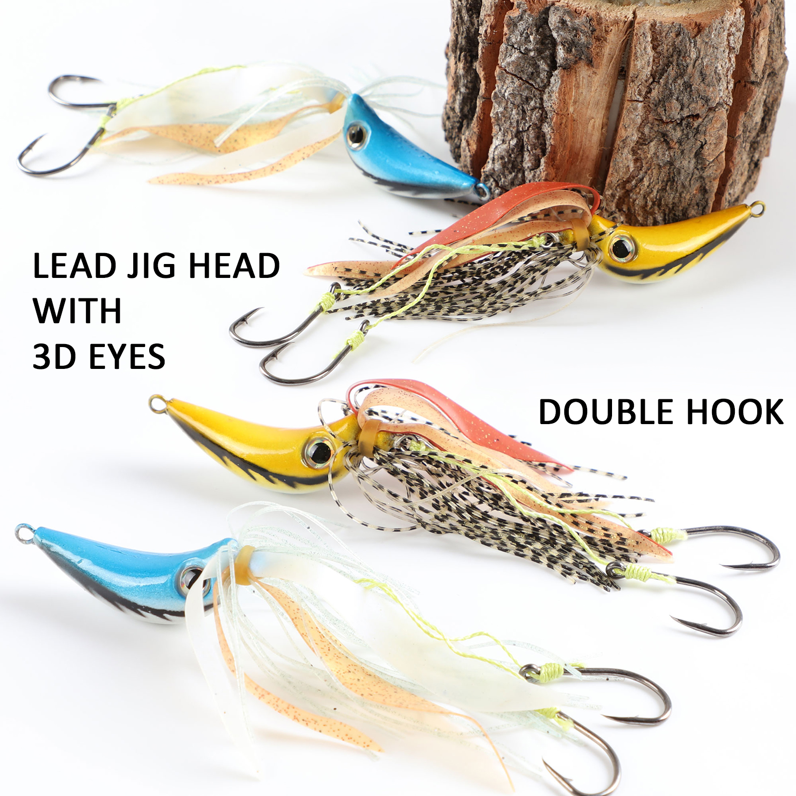 FREE FISHER 2pcs/Lot Lead Head Hook Iron Plate Jigs with Double-Hook,6.5cm 65g Sea Fishing Lures,Rubber Skirts Sinking Baits 
