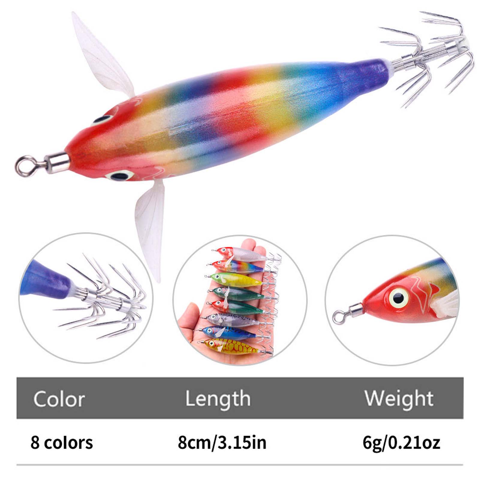 FREE FISHER 8pcs/Lot Fishing Squids 6g 8cm Luminous Octopus Cuttlefish Baits Sea Fishing Shrimps Lures for Saltwater Artificial Jig Hooks