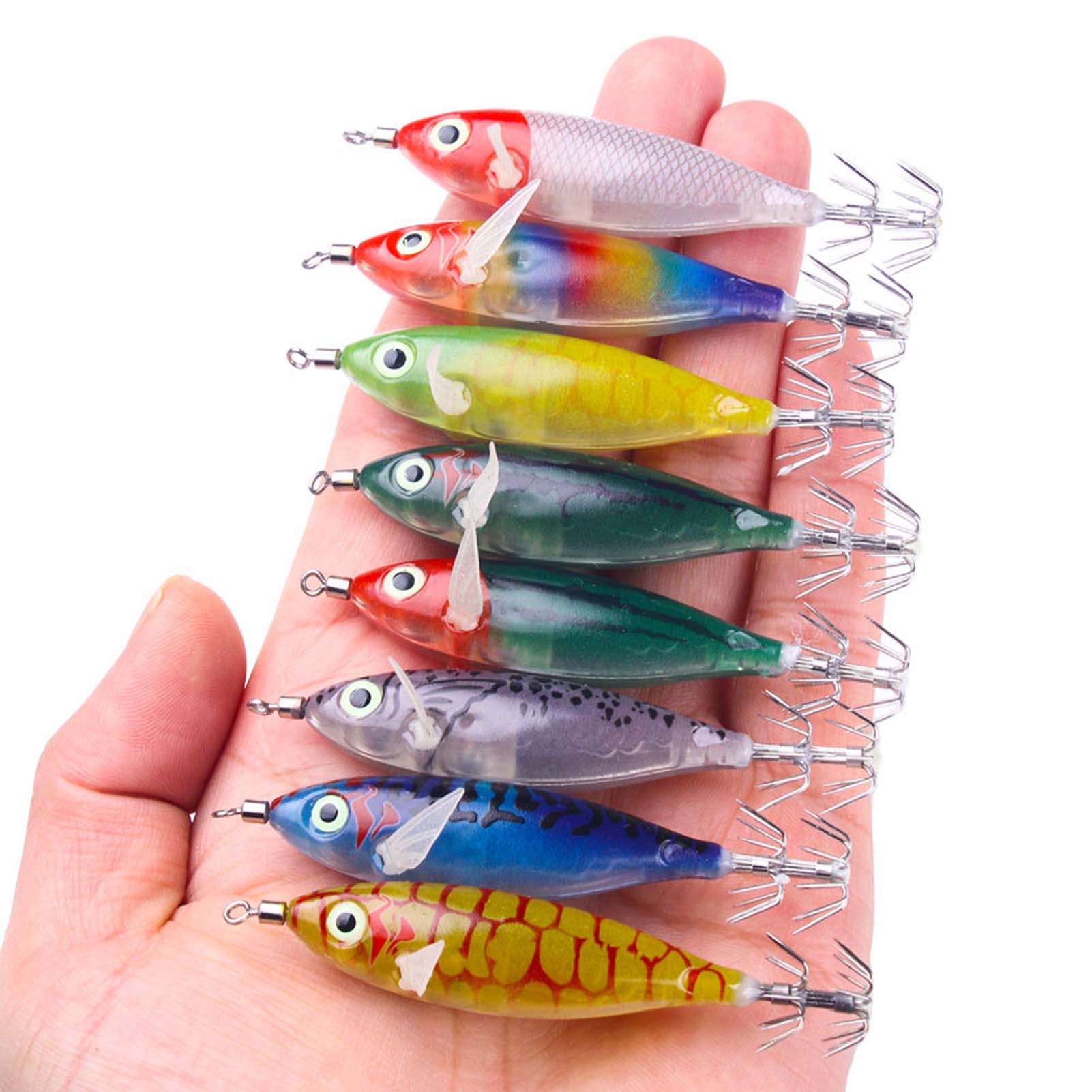 FREE FISHER 8pcs/Lot Fishing Squids 6g 8cm Luminous Octopus Cuttlefish Baits Sea Fishing Shrimps Lures for Saltwater Artificial Jig Hooks