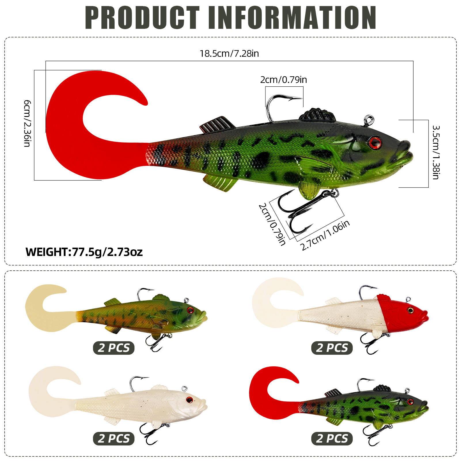 FREE FISHER 8pcs/Lot Fishing Swimbaits,18cm 75g Sea Fishing Artificial Lures,Jig Head Fish Lure,Wobbler Soft Baits with Hook