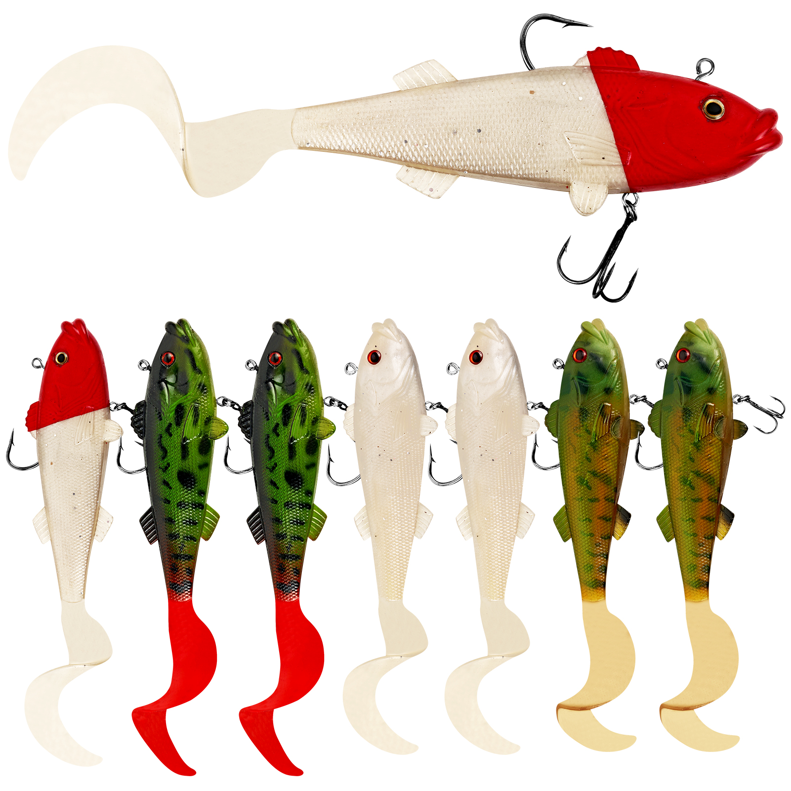 FREE FISHER 8pcs/Lot Fishing Swimbaits,18cm 75g Sea Fishing Artificial Lures,Jig Head Fish Lure,Wobbler Soft Baits with Hook