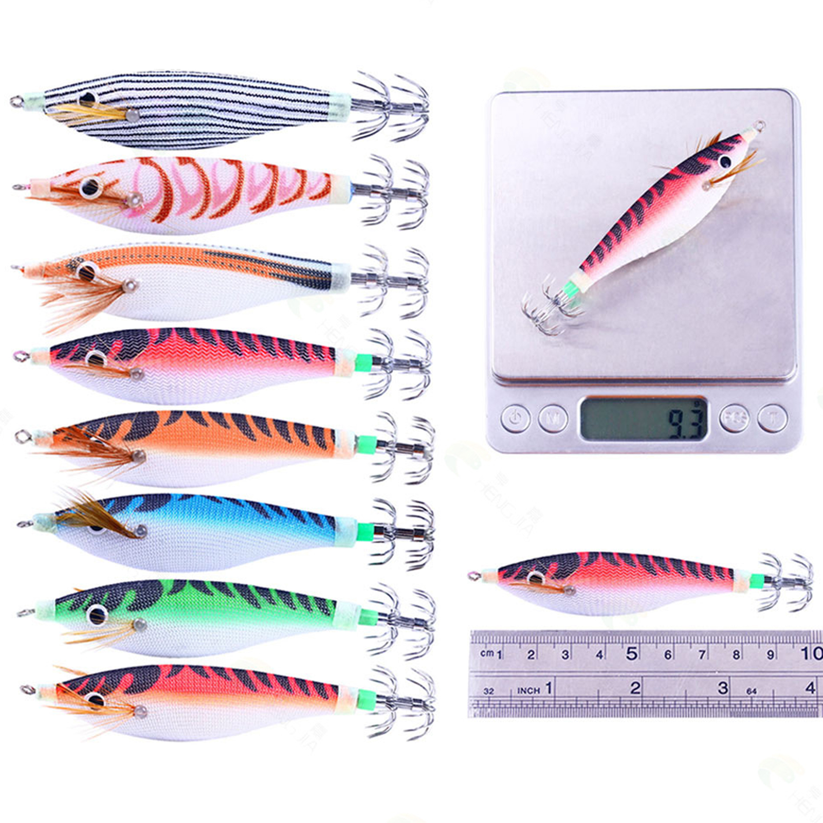Fishing Squid Jigs 8pcs/Lot 10cm 9.6g Sea Fishing Round Belly Wood Shrimps Luminous Octopus Hook Fishing Cuttlefish Baits Fishing Cuttlefish Baits