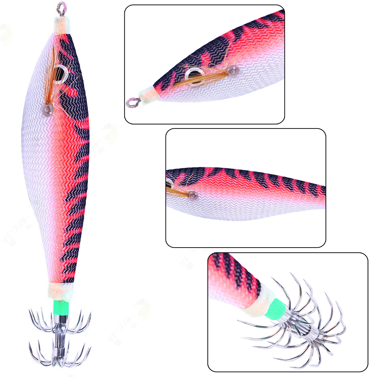 Fishing Squid Jigs 8pcs/Lot 10cm 9.6g Sea Fishing Round Belly Wood Shrimps Luminous Octopus Hook Fishing Cuttlefish Baits Fishing Cuttlefish Baits