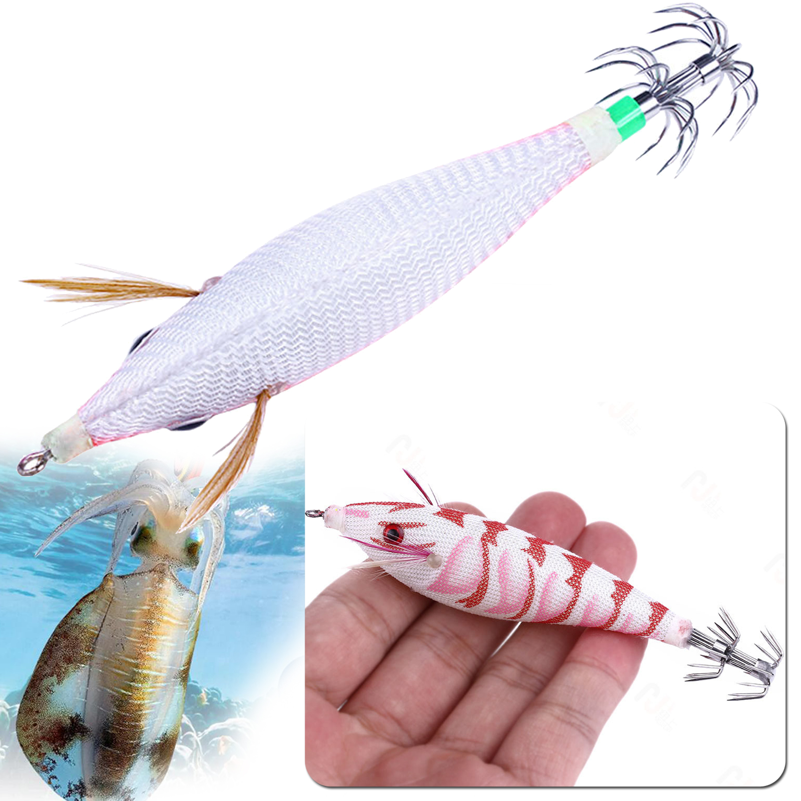 Fishing Squid Jigs 8pcs/Lot 10cm 9.6g Sea Fishing Round Belly Wood Shrimps Luminous Octopus Hook Fishing Cuttlefish Baits Fishing Cuttlefish Baits