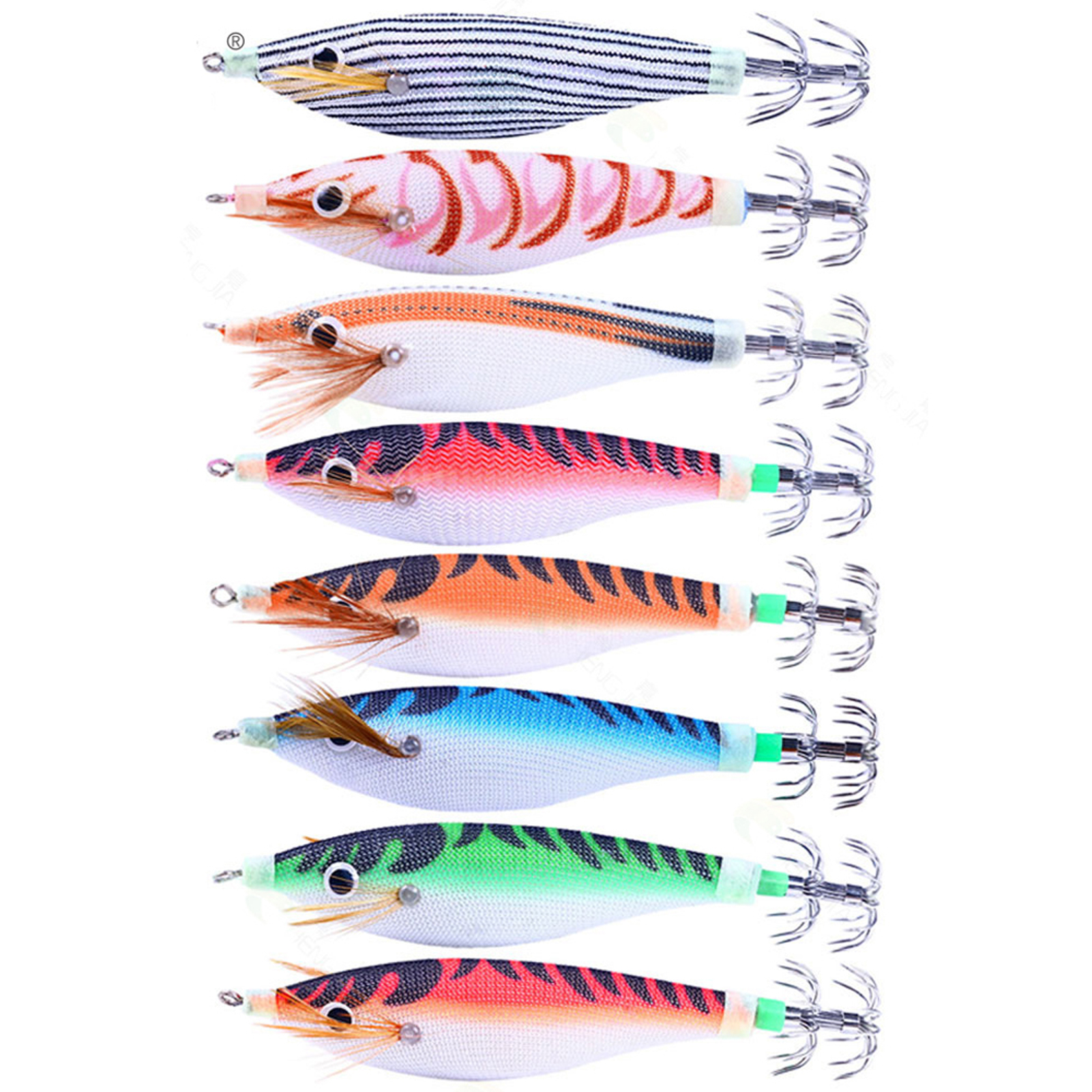 Fishing Squid Jigs 8pcs/Lot 10cm 9.6g Sea Fishing Round Belly Wood Shrimps Luminous Octopus Hook Fishing Cuttlefish Baits Fishing Cuttlefish Baits