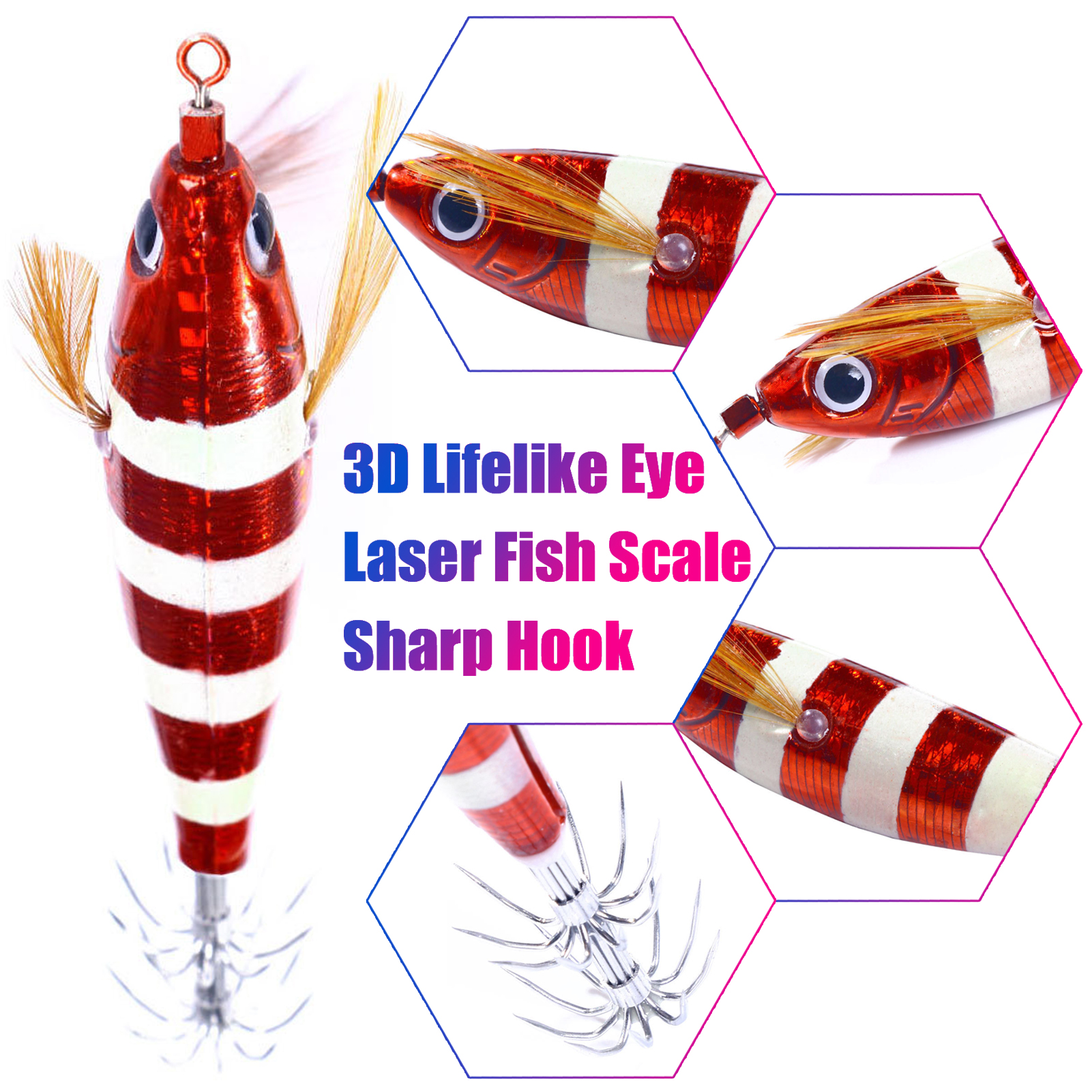 7pcs/Lot Fishing Squid Jigs Lure 9.5g/0.33oz Simulation Wood Shrimps Squid Hooks Sea Fishing Cuttlefish Artificial Octopus Baits