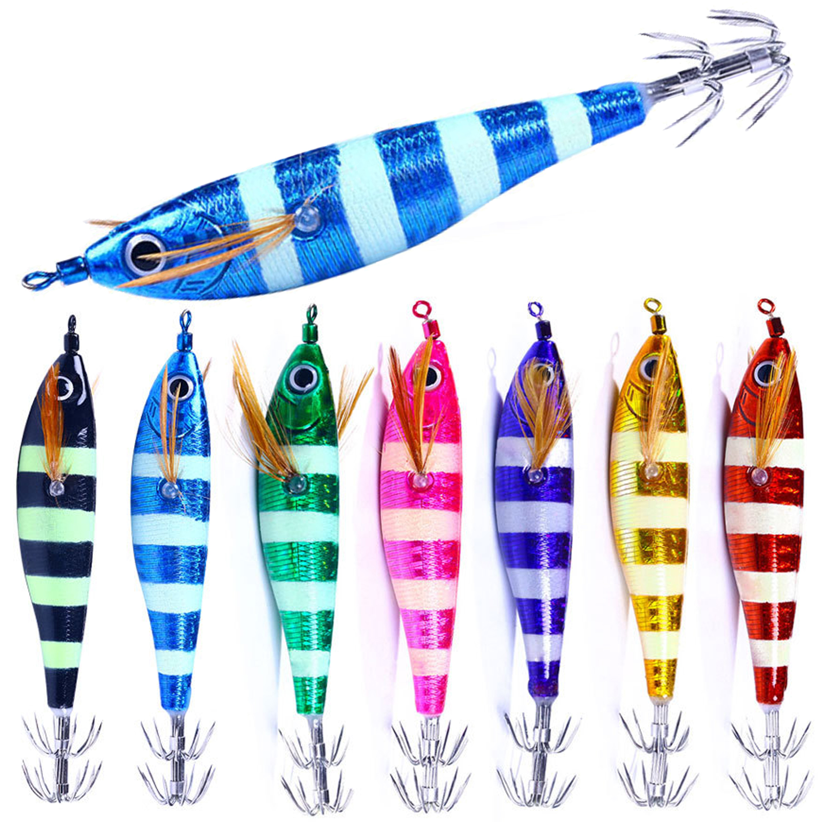 7pcs/Lot Fishing Squid Jigs Lure 9.5g/0.33oz Simulation Wood Shrimps Squid Hooks Sea Fishing Cuttlefish Artificial Octopus Baits