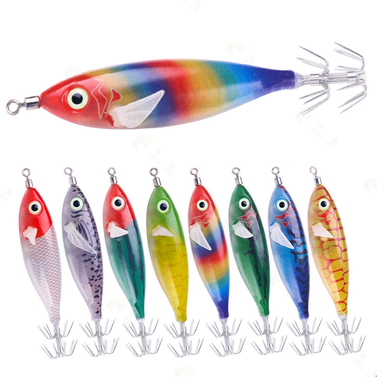 FREE FISHER 8pcs/Lot Fishing Squids 6g 8cm Luminous Octopus Cuttlefish Baits Sea Fishing Shrimps Lures for Saltwater Artificial Jig Hooks