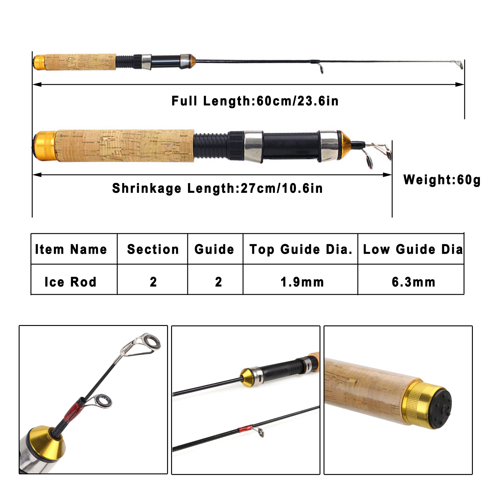 FREE FISHER Ice Fishing Rod Reel Combo with 113pcs Ice Fishing Hooks Jig Head Fishhook Soft Shrimp Bug Lures VIB Baits for Winter Fishing