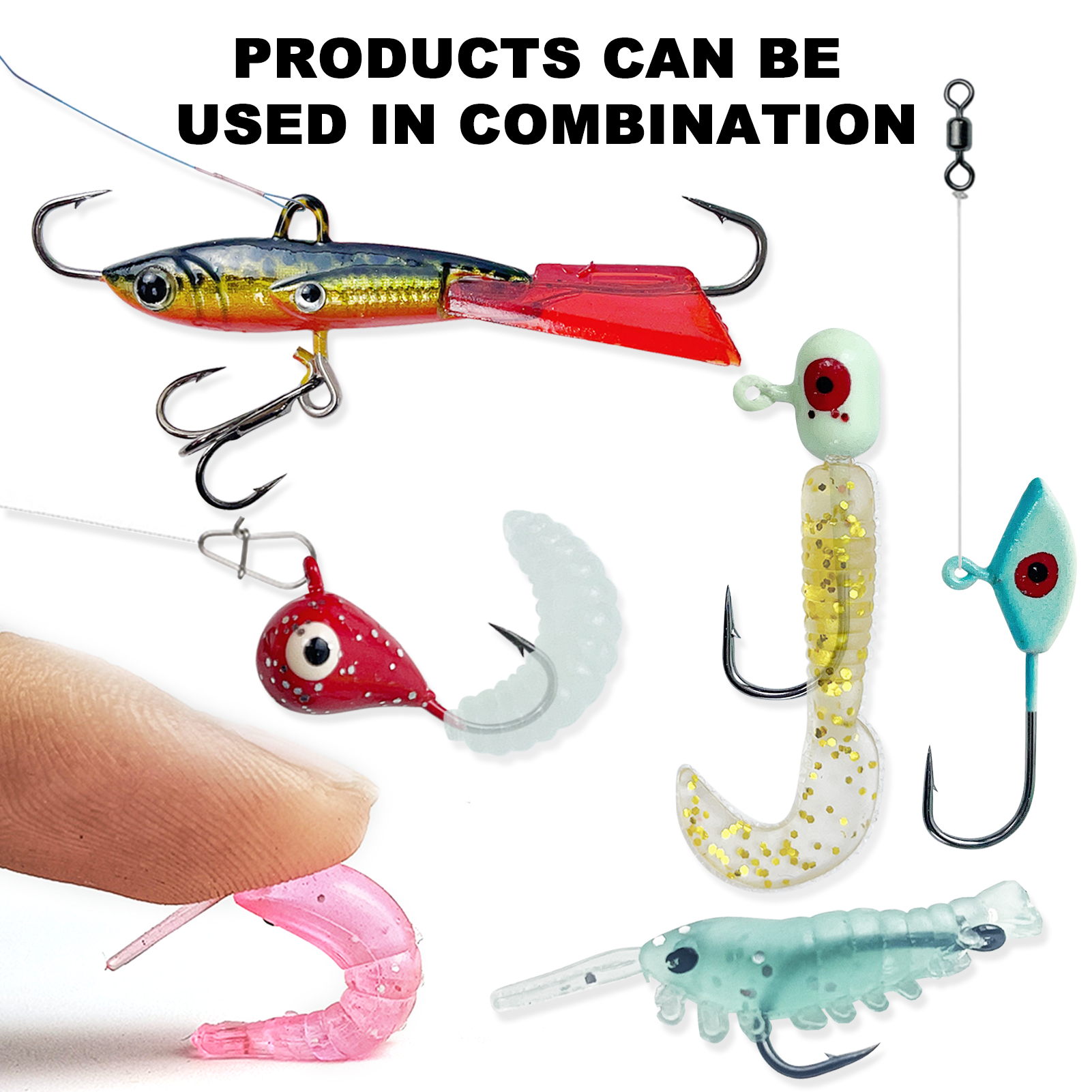 FREE FISHER Winter Fishing Rod Reel Kit with 113pcs Ice Fishing Hooks 67cm Telescopic Adjustable Carbon Fiber 3-Section Ice Fishing Pole Set