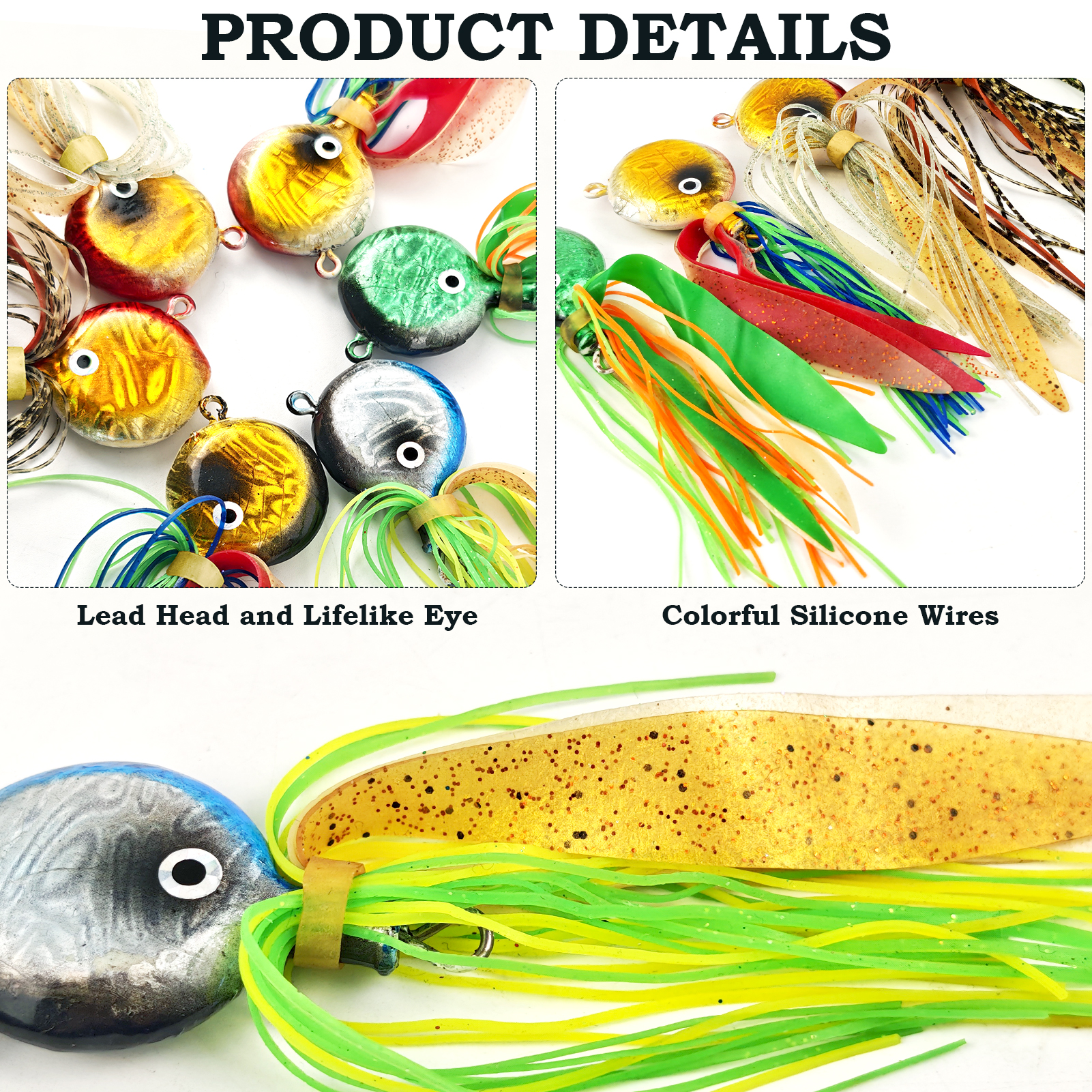 FREE FISHER 6pcs/Lot Sea Fishing Jig Head Lures with Silicone Skirts,4cm 40g Jerkbait Artificial Lures,Iron Plate Trolling Baits 