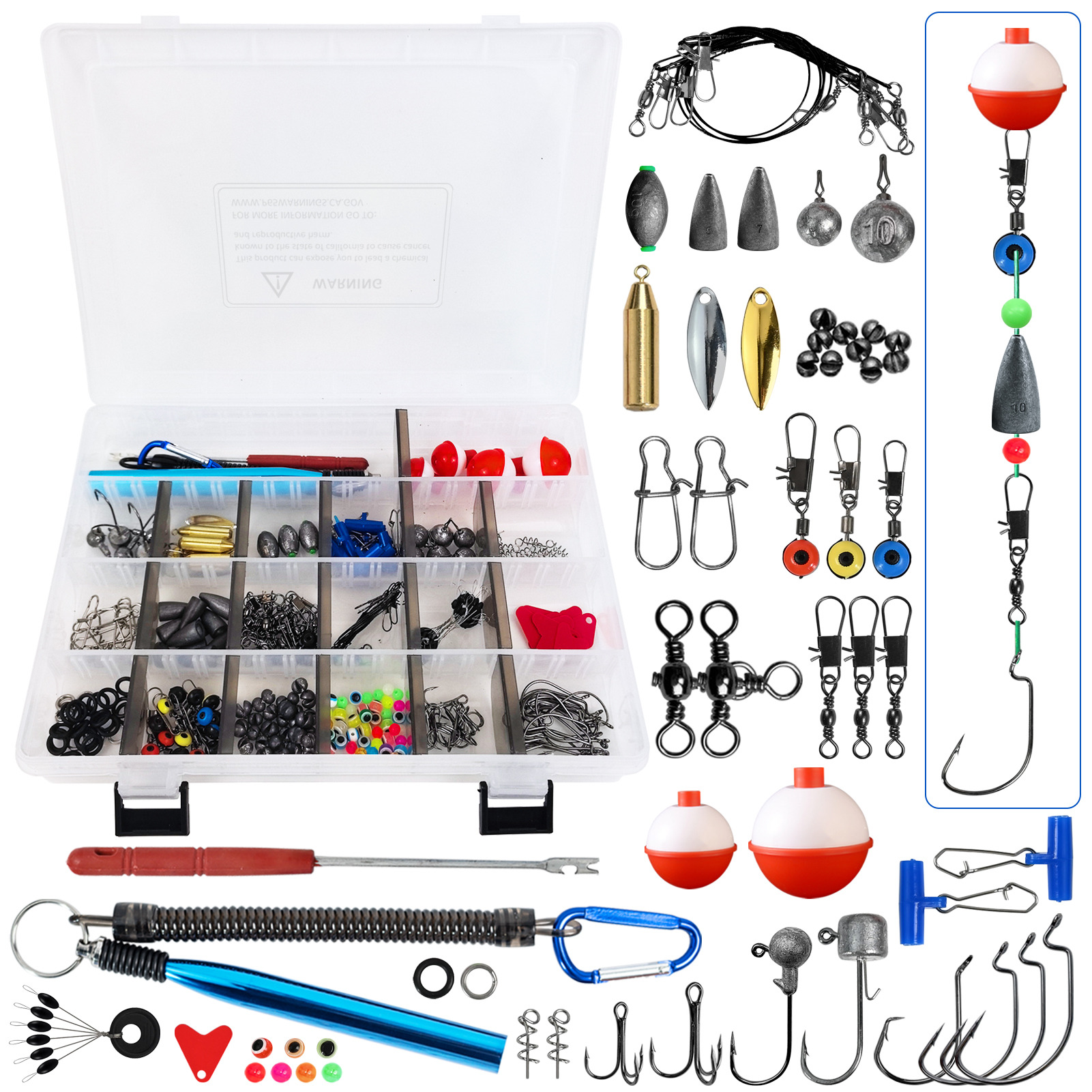 FREE FISHER 269pcs/Set Sea Fishing Accessoy Kit Hooks Swivels Beads Unhooker Trolling Fishing Sinkers Leader Line Spoons Space Beans with PP Box