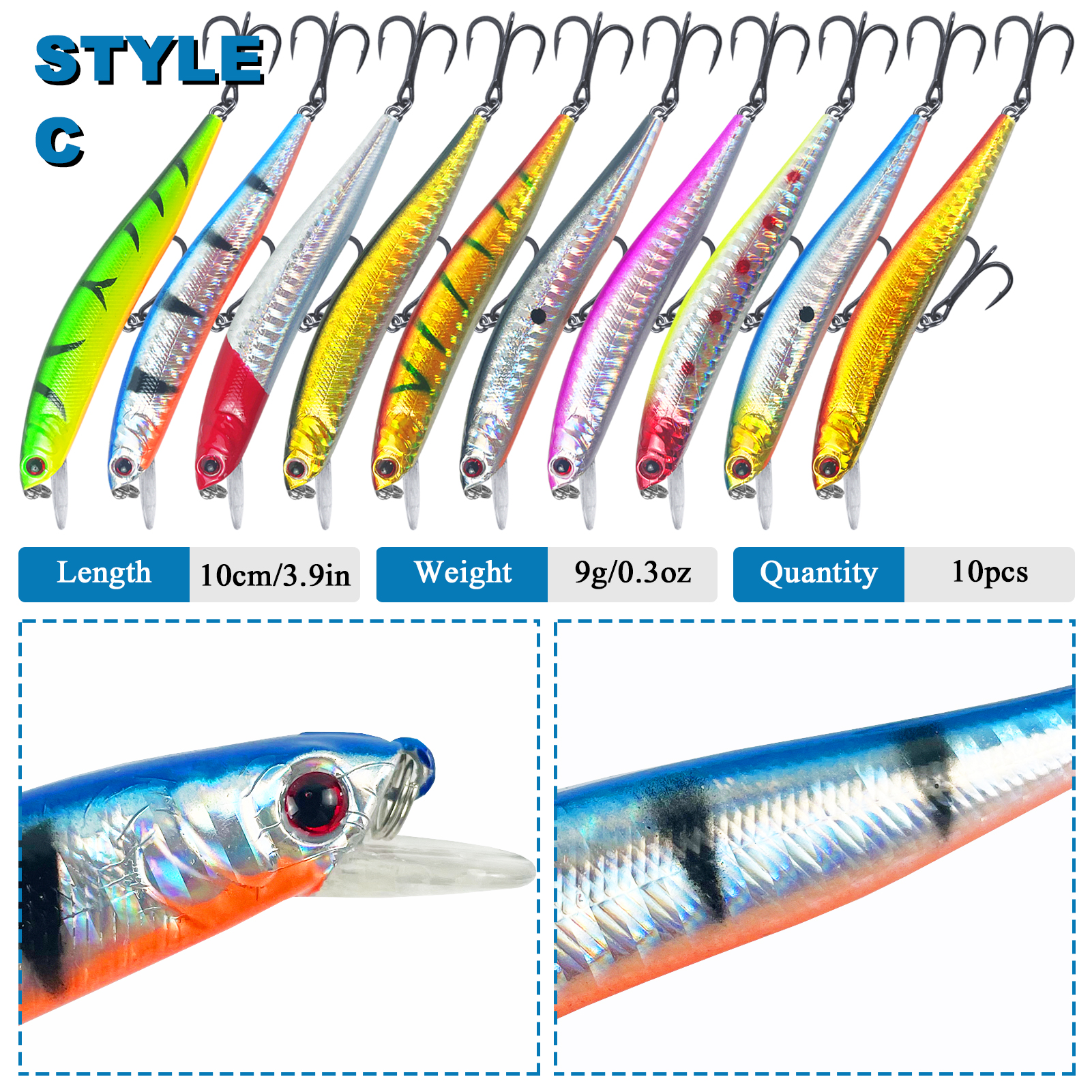 FREE FISHER Fishing Hard Lures Kit,43pcs/Lot Mixed Minnows,Crankbaits Poppers,Bass Fishing Baits,Simulated Artificial Lures Set