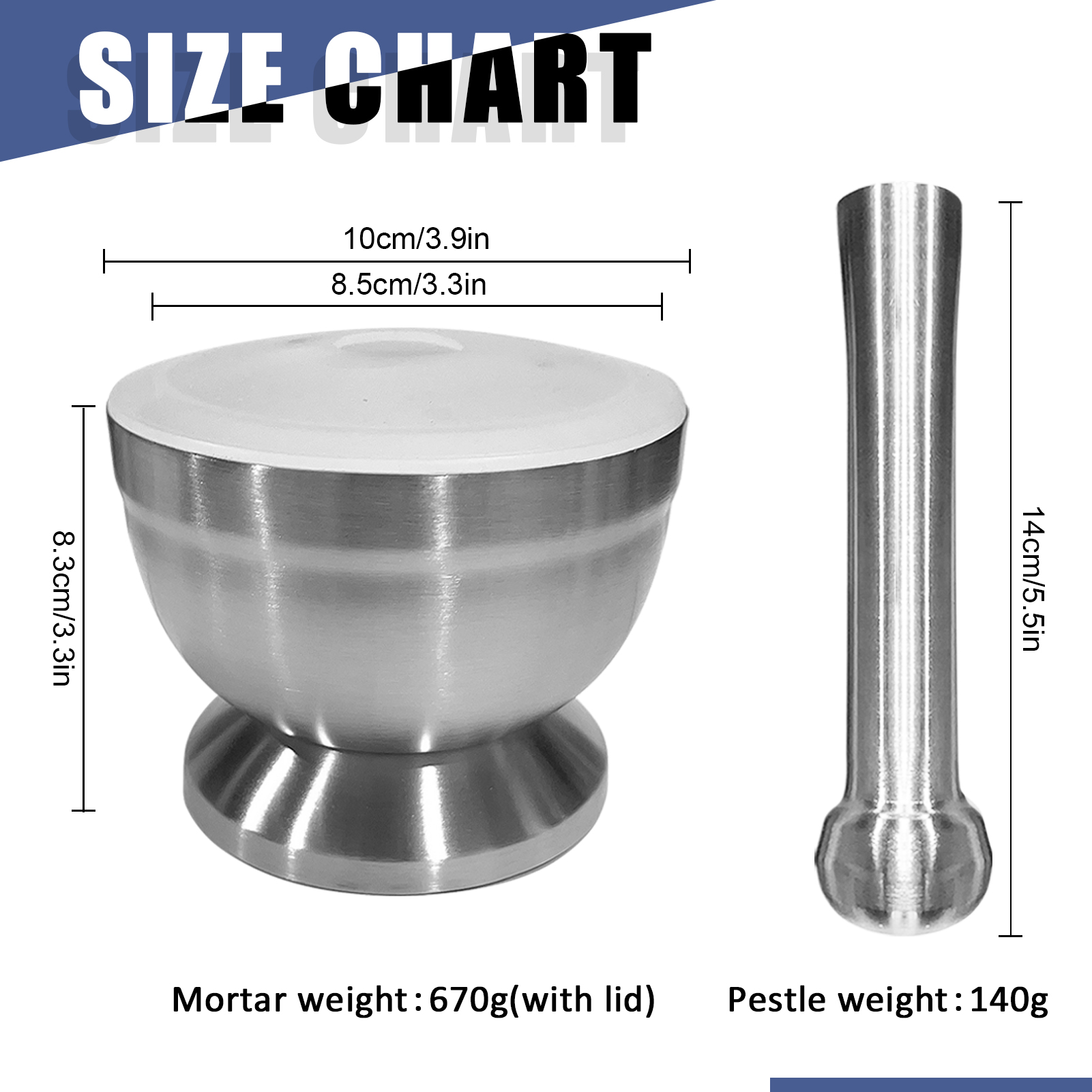 ADAMAS-BETA Lab 304 Stainless Steel Mortar Pestle Set 85mm 98mm with Grinding Rod Holed Dustproof Cover for Laboratory Tamping/Grinding