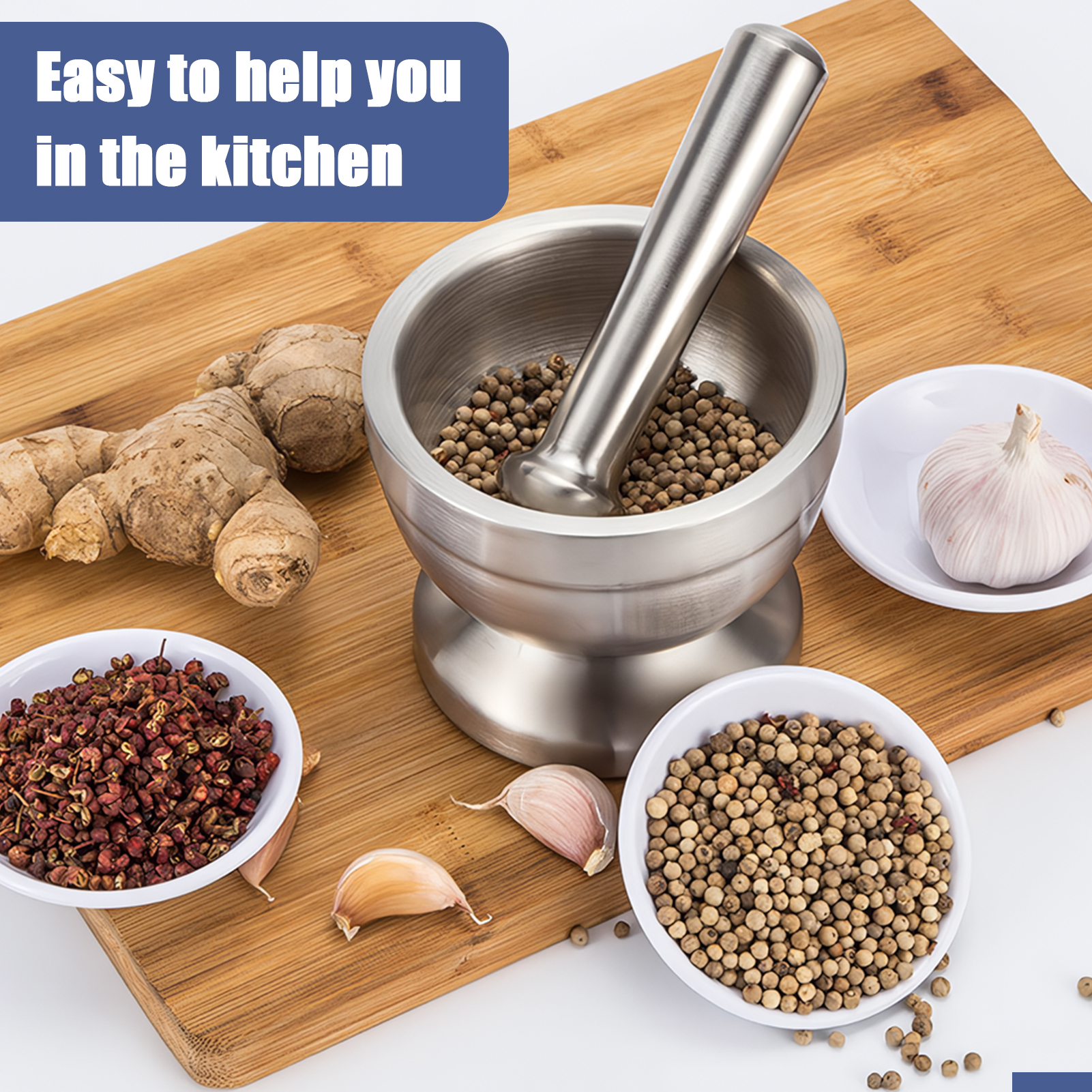 ADAMAS-BETA Lab 304 Stainless Steel Mortar Pestle Set 85mm 98mm with Grinding Rod Holed Dustproof Cover for Laboratory Tamping/Grinding