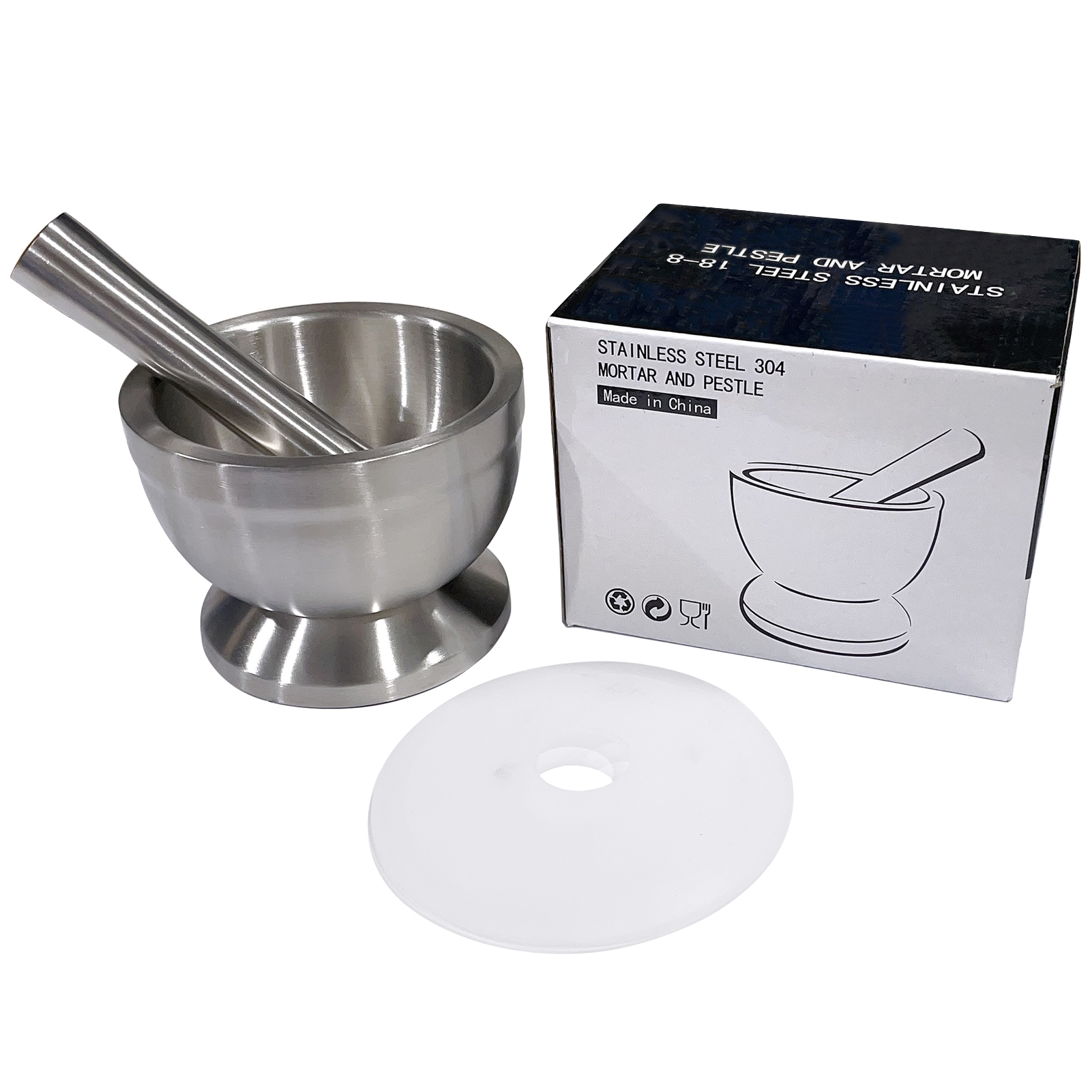 ADAMAS-BETA Lab 304 Stainless Steel Mortar Pestle Set 85mm 98mm with Grinding Rod Holed Dustproof Cover for Laboratory Tamping/Grinding