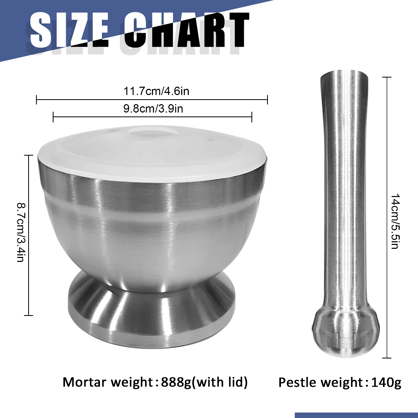 ADAMAS-BETA Lab 304 Stainless Steel Mortar Pestle Set 85mm 98mm with Grinding Rod Holed Dustproof Cover for Laboratory Tamping/Grinding