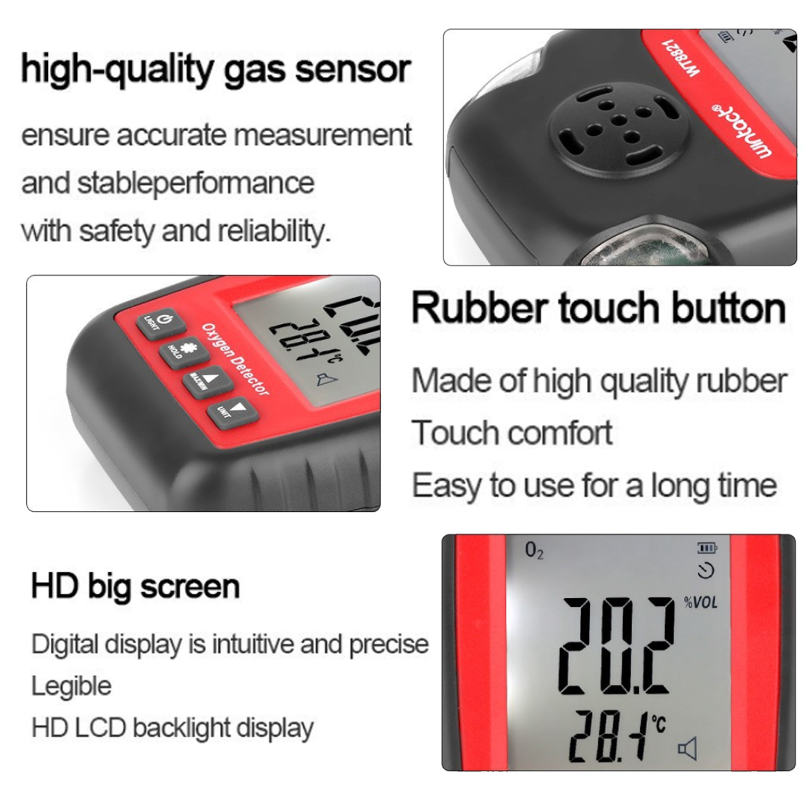 ADAMAS-BETA Lab Equipment Oxygen Detector Independent Gas Sensor Warning-up High Sensitive Poisoning Alarm Portable Oxygen Concentration Detector 