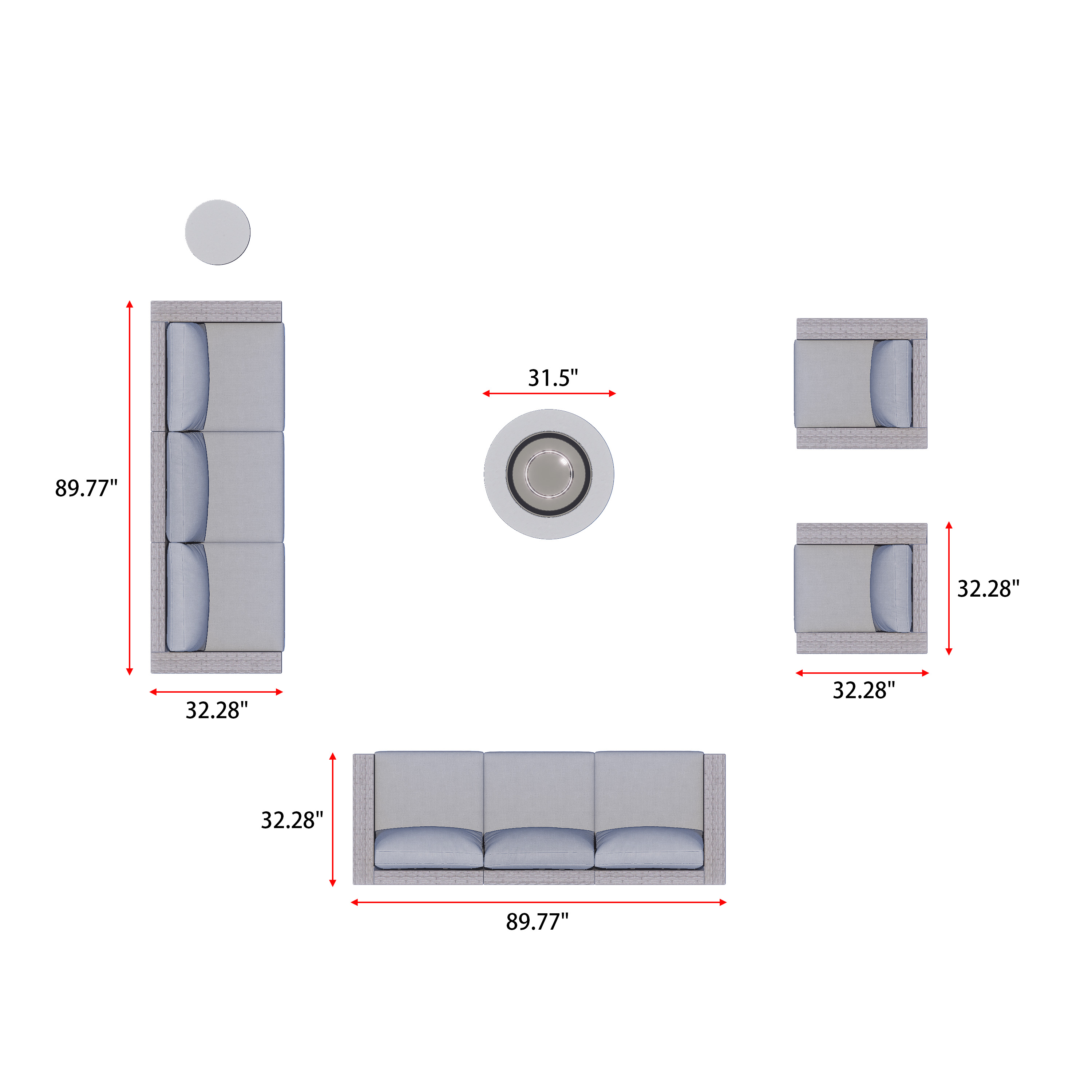 AVALON 10 Piece Wicker Sectional Sofa Set With Fire table-Egg - 8 Seat