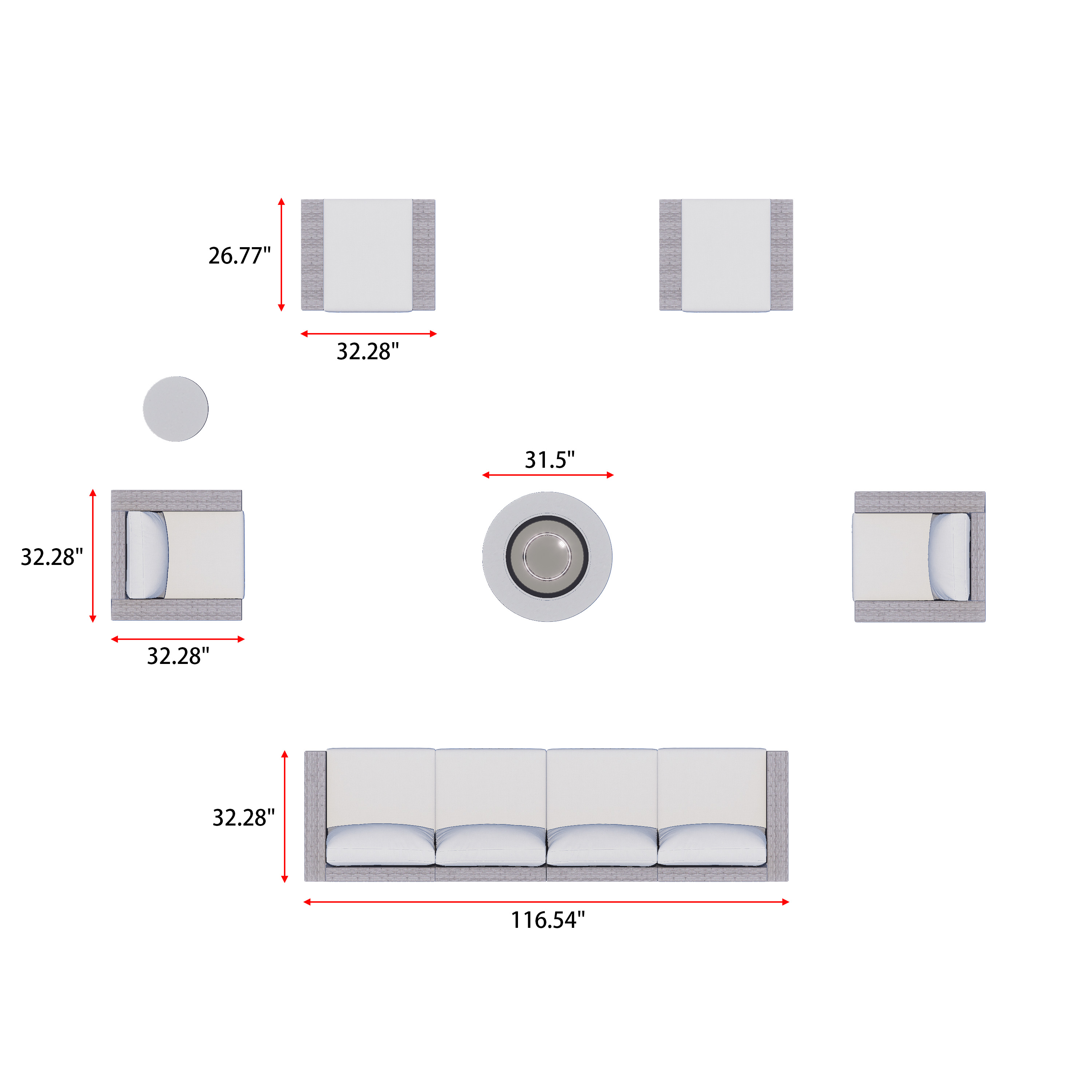 AVALON 10 Piece Wicker Conversation Sofa Set With Fire table-Egg - 6 Seat