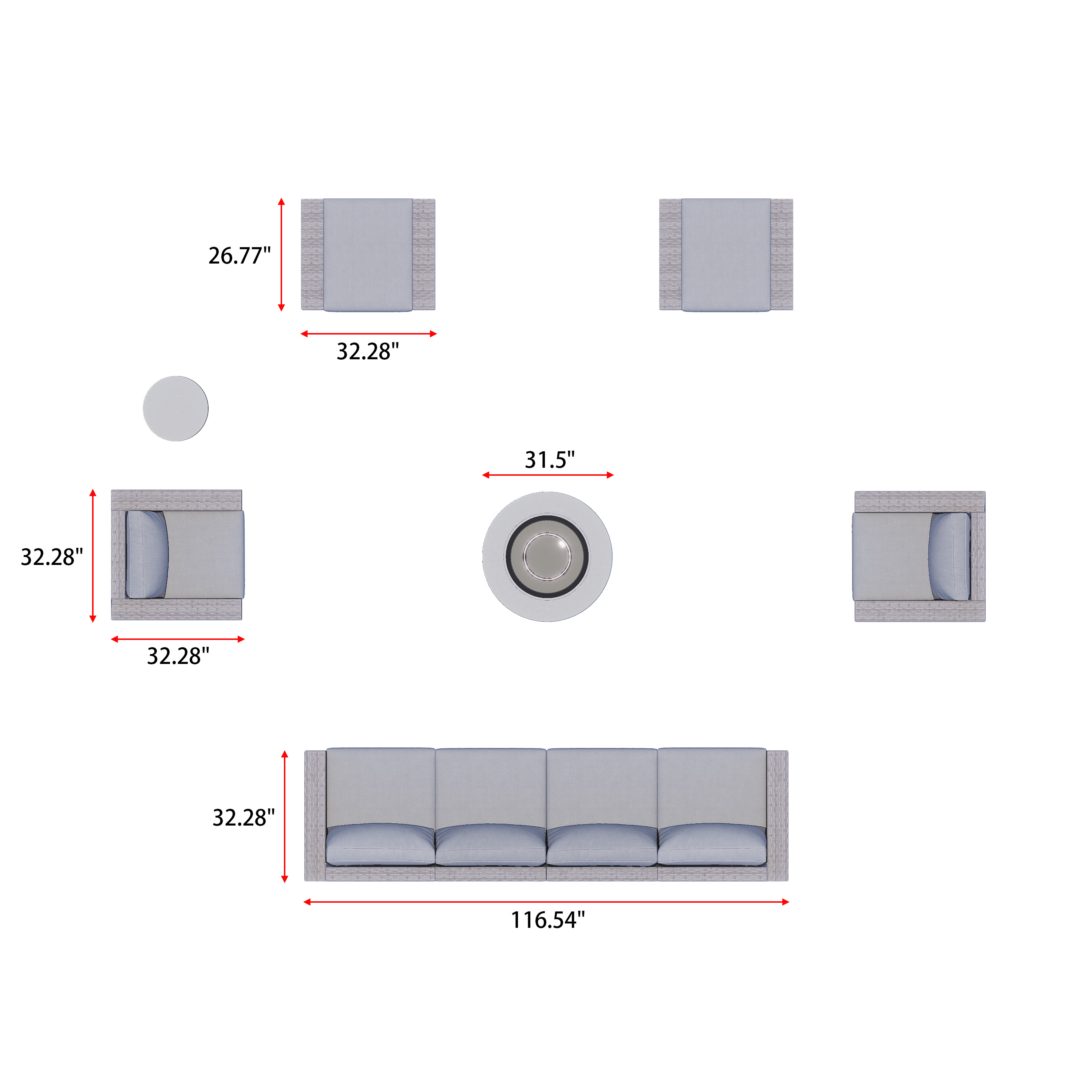 AVALON 10 Piece Wicker Conversation Sofa Set With Fire table-Egg - 6 Seat