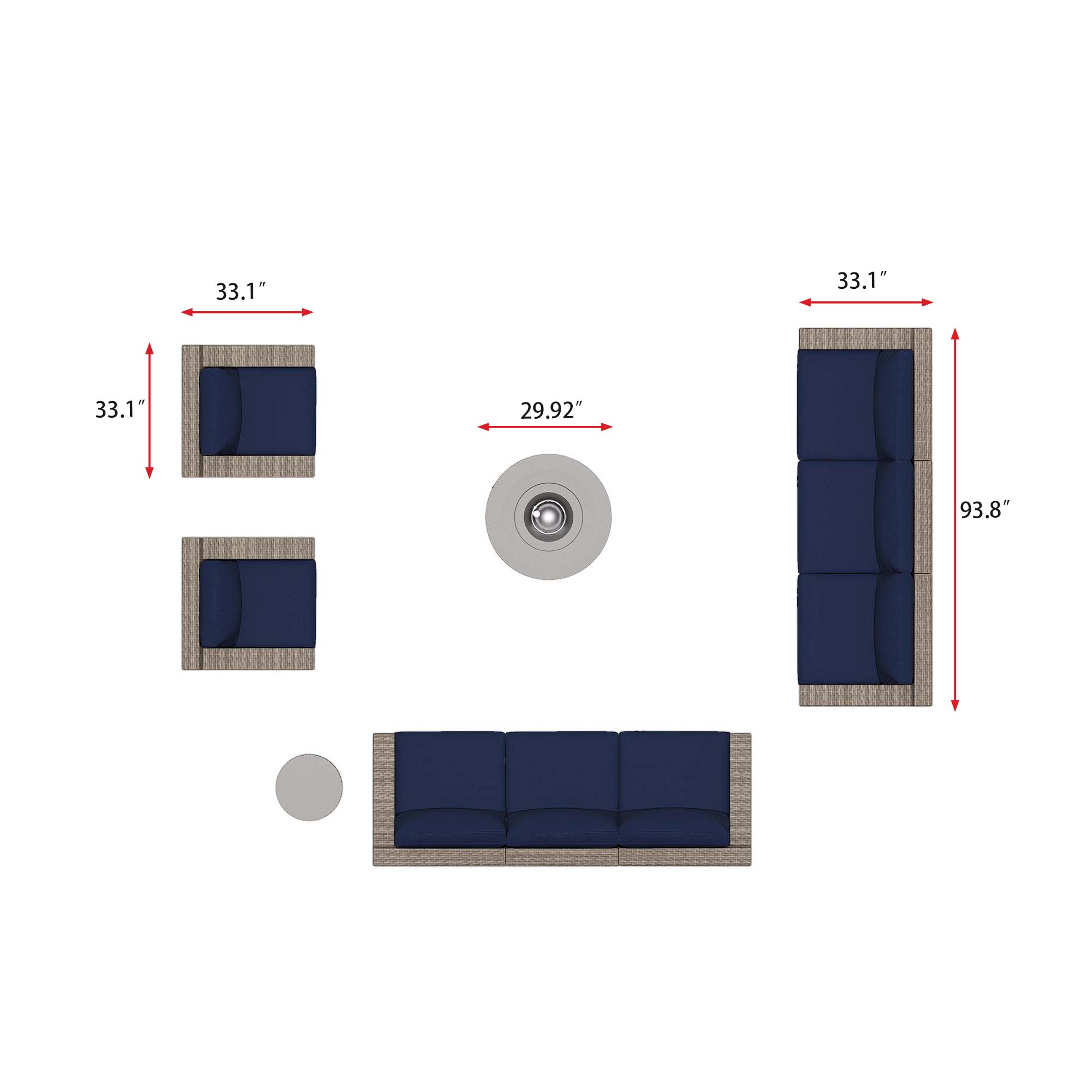 VENTURA 10 Piece Wicker Outdoor Conversation Sofa With Fire table-Cylinder