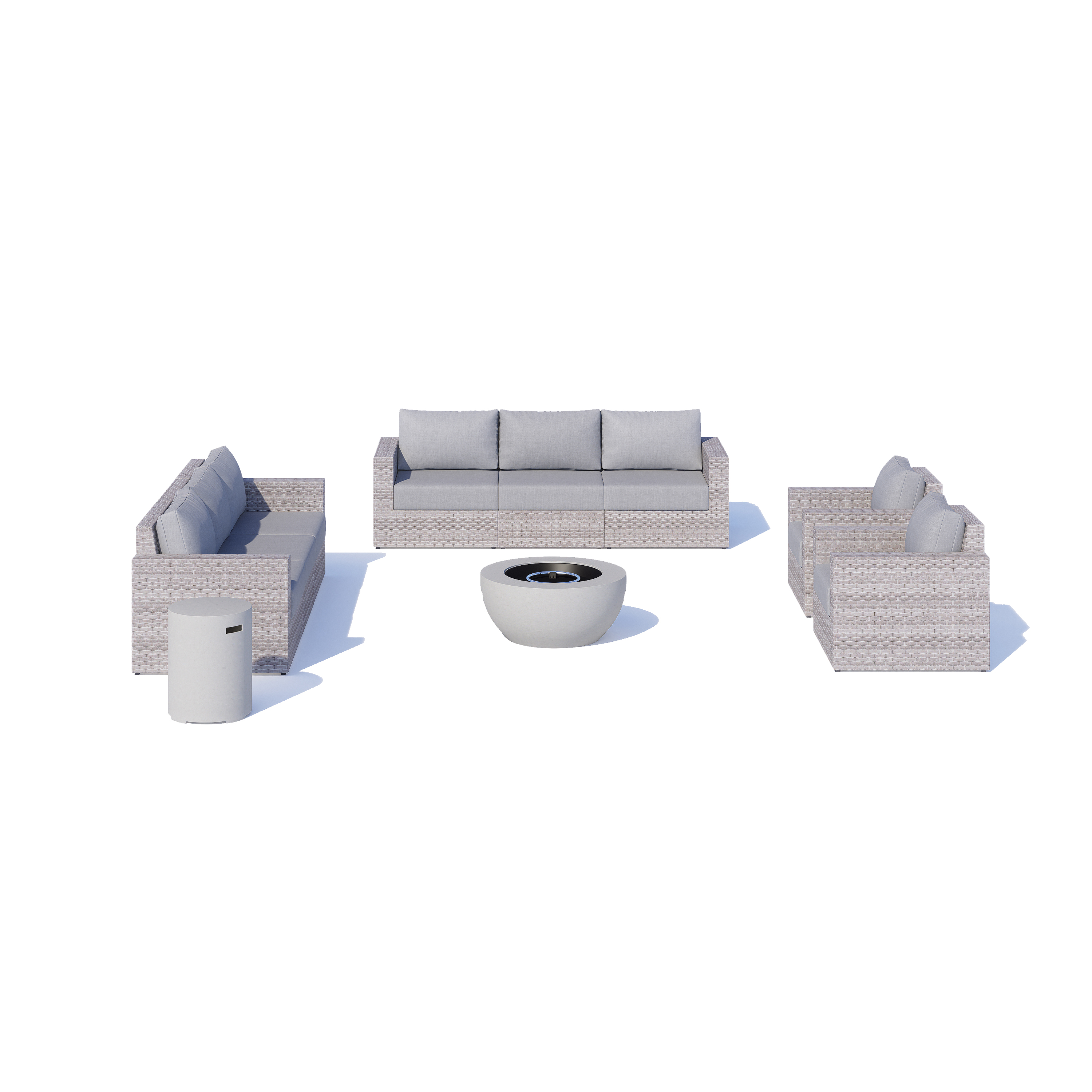 AVALON 10 Piece Wicker Conversation Sofa Set With Fire table-Cylinder - 8 Seat