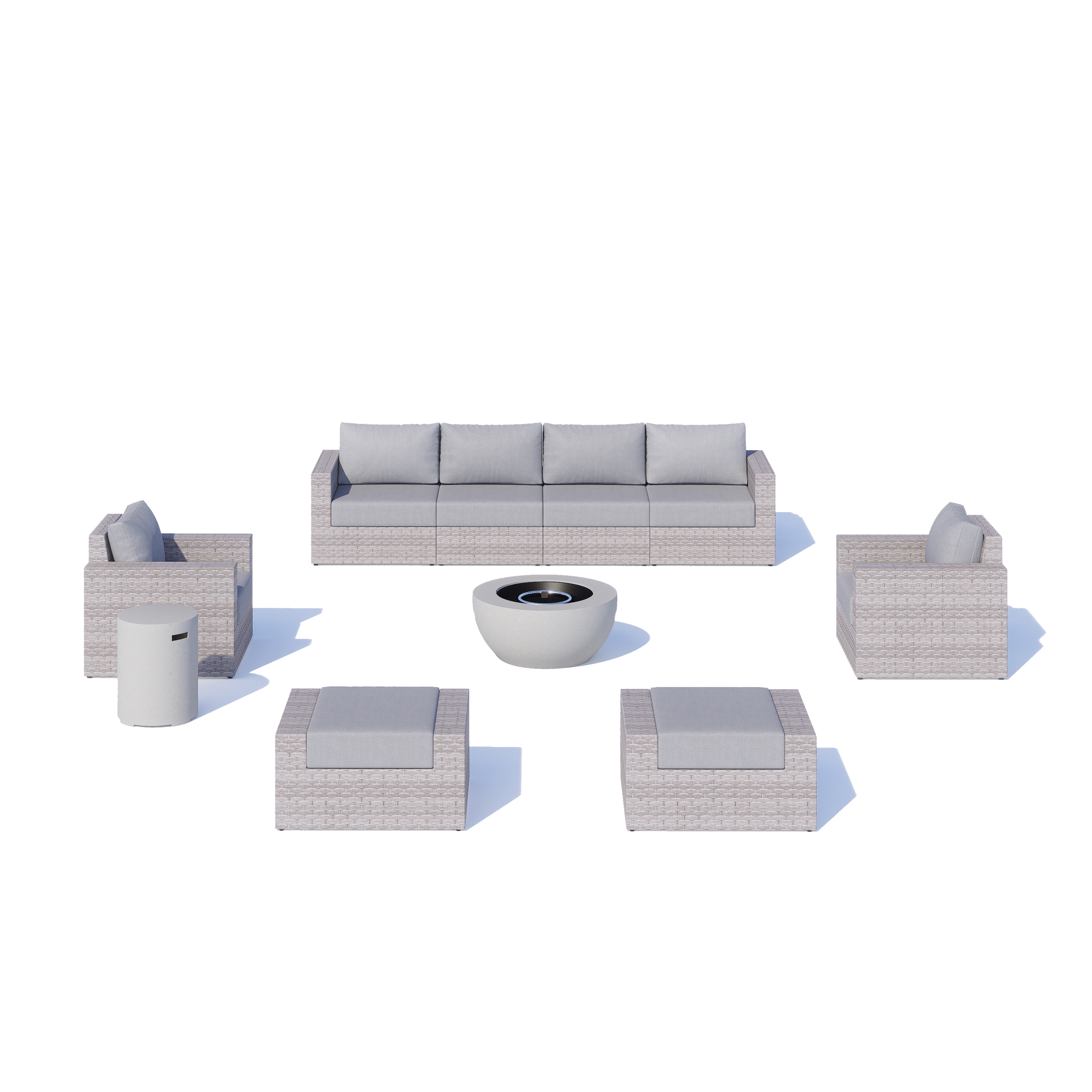 AVALON 10 Piece Wicker Conversation Sofa Set With Fire table-Egg - 6 Seat