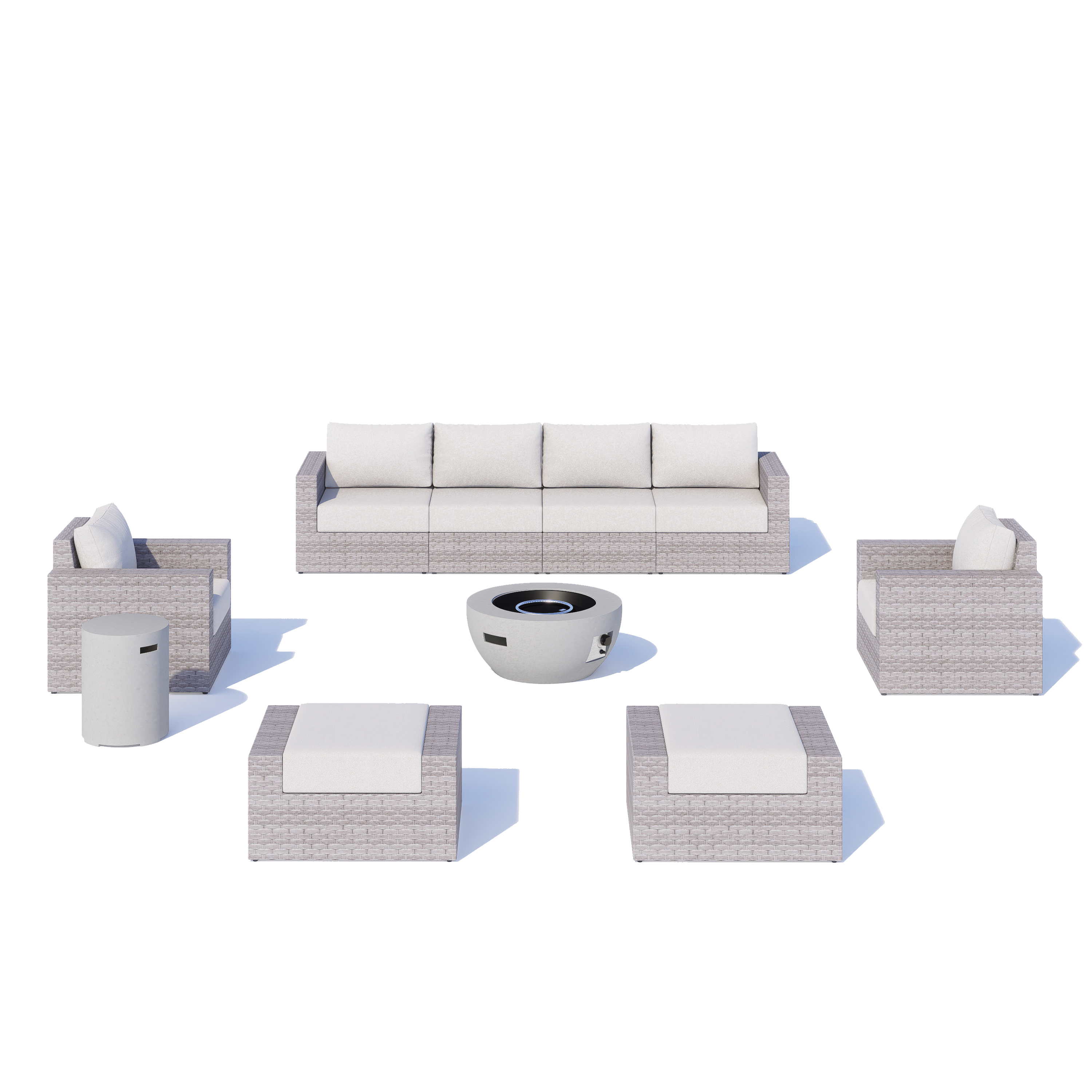 AVALON 10 Piece Wicker Conversation Sofa Set With Fire table-Egg - 6 Seat