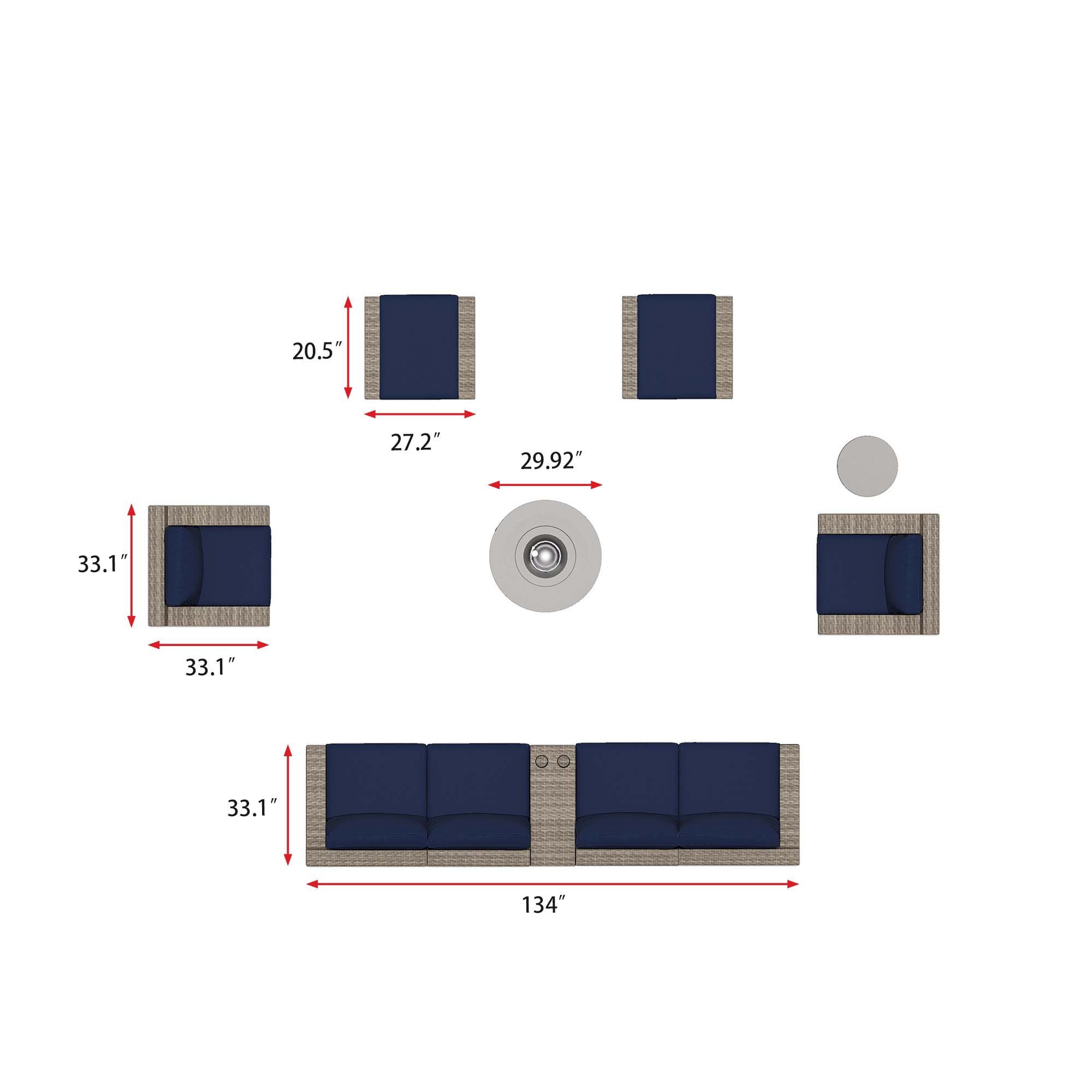 VENTURA 11 Piece Wicker Outdoor Conversation Sofa With Fire table-Cylinder