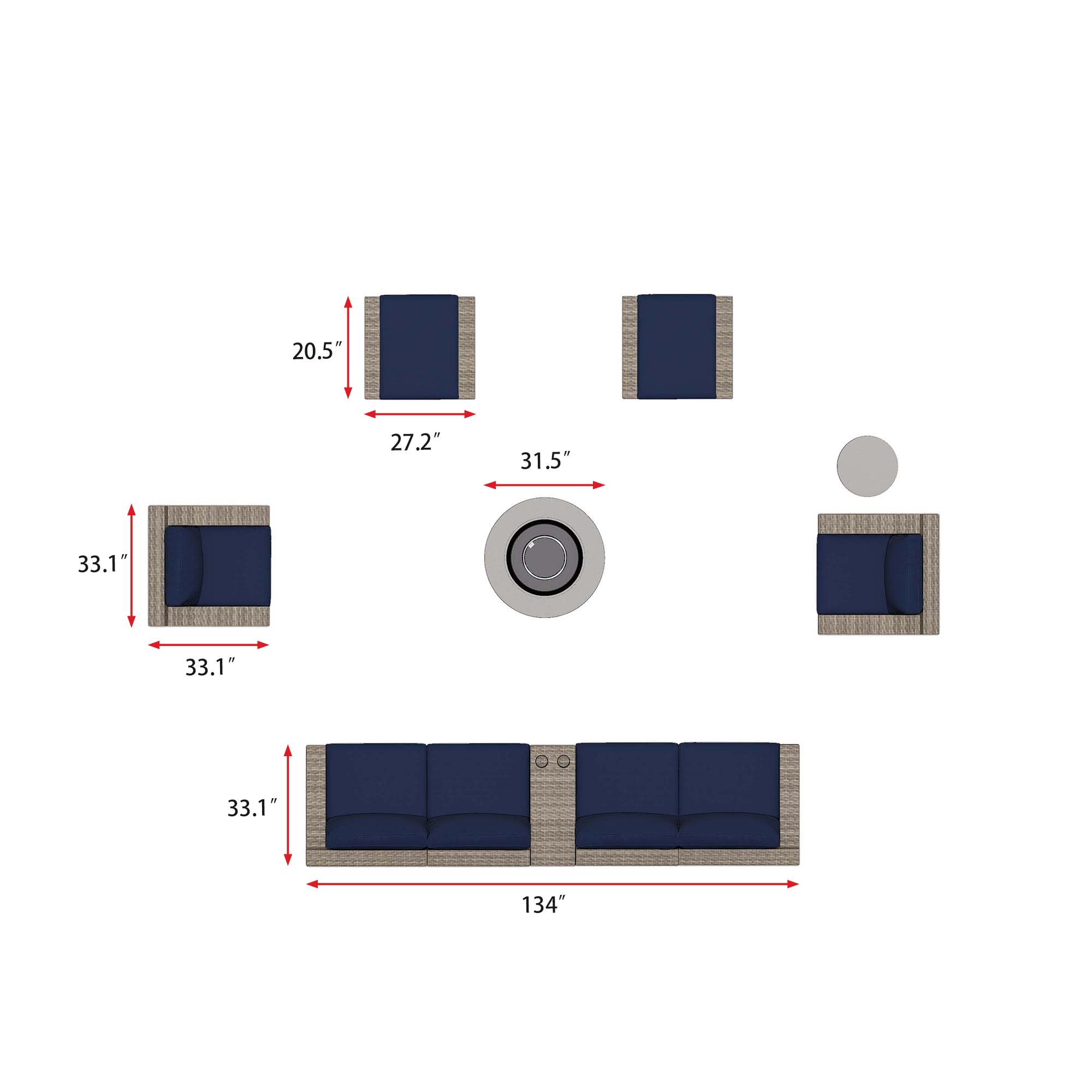 VENTURA 11 Piece Wicker Outdoor Conversation Sofa With Fire table-Egg