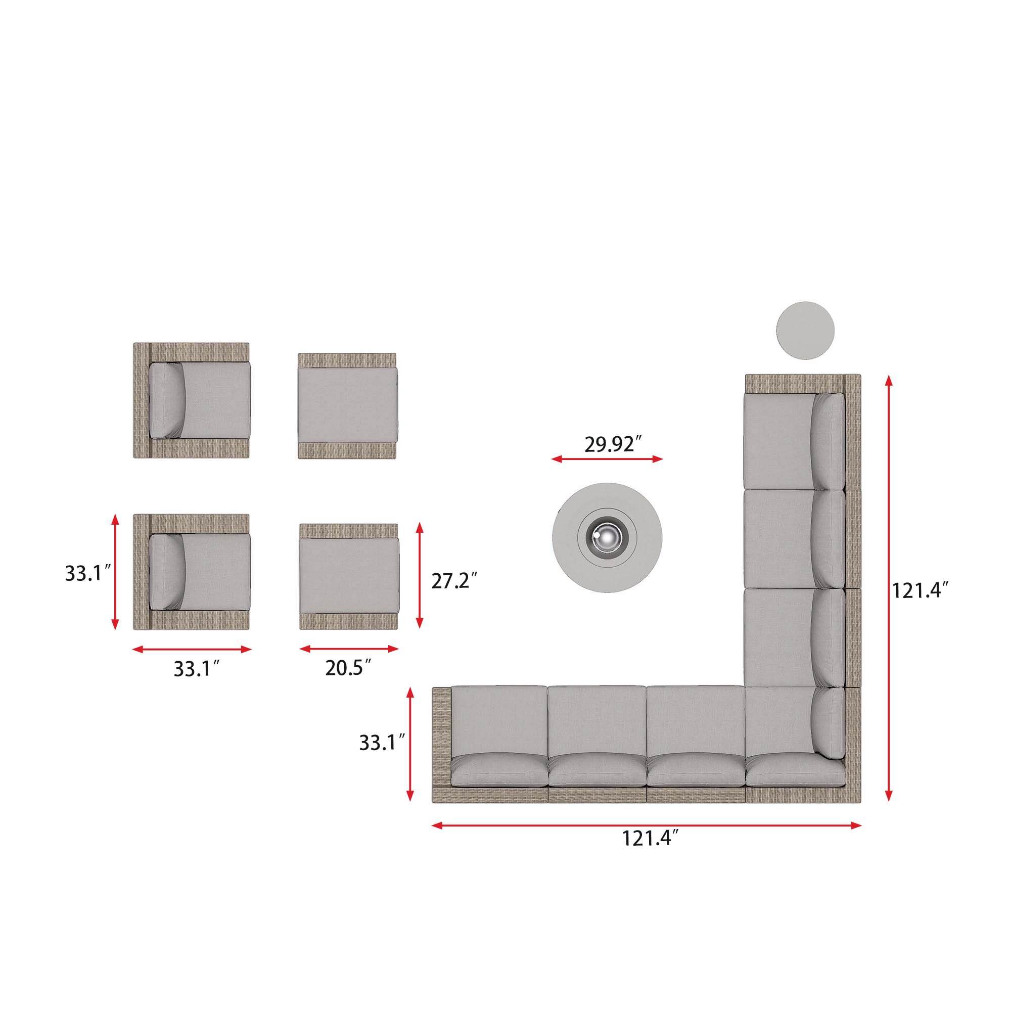 VENTURA 13 Piece Wicker Outdoor Conversation Sofa With Fire table-Cylinder