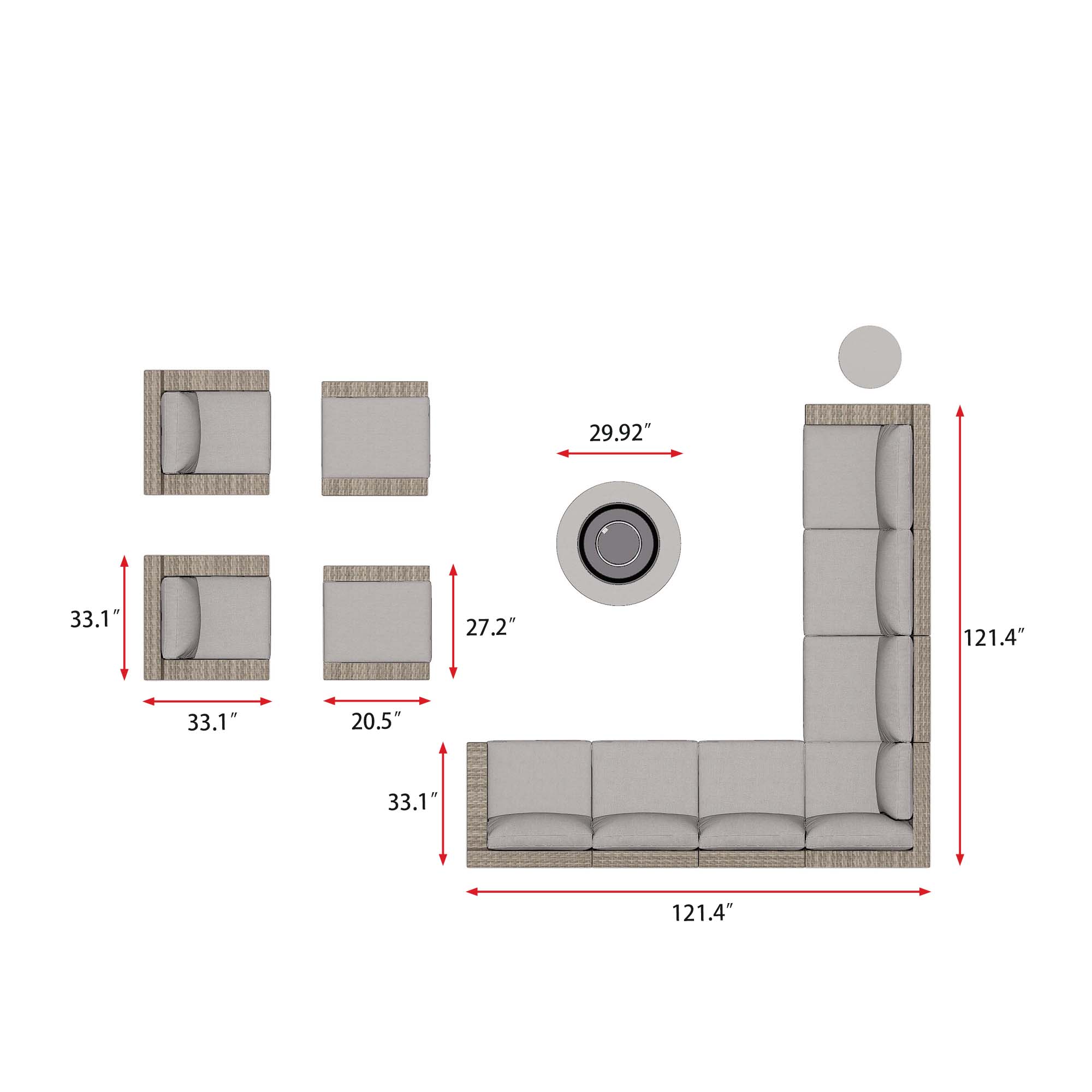 VENTURA 13 Piece Wicker Outdoor Conversation Sofa With Fire table-Egg