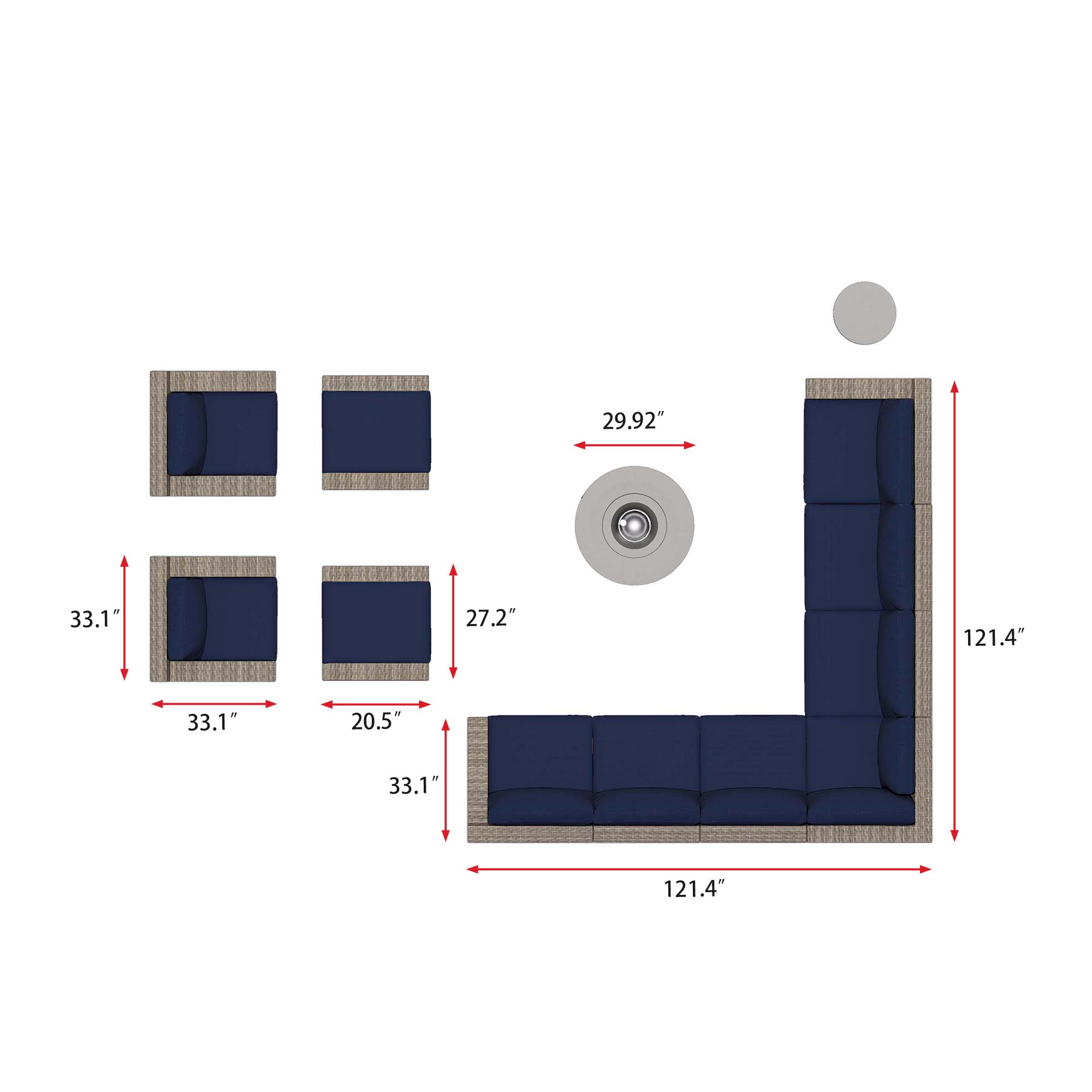 VENTURA 13 Piece Wicker Outdoor Conversation Sofa With Fire table-Cylinder