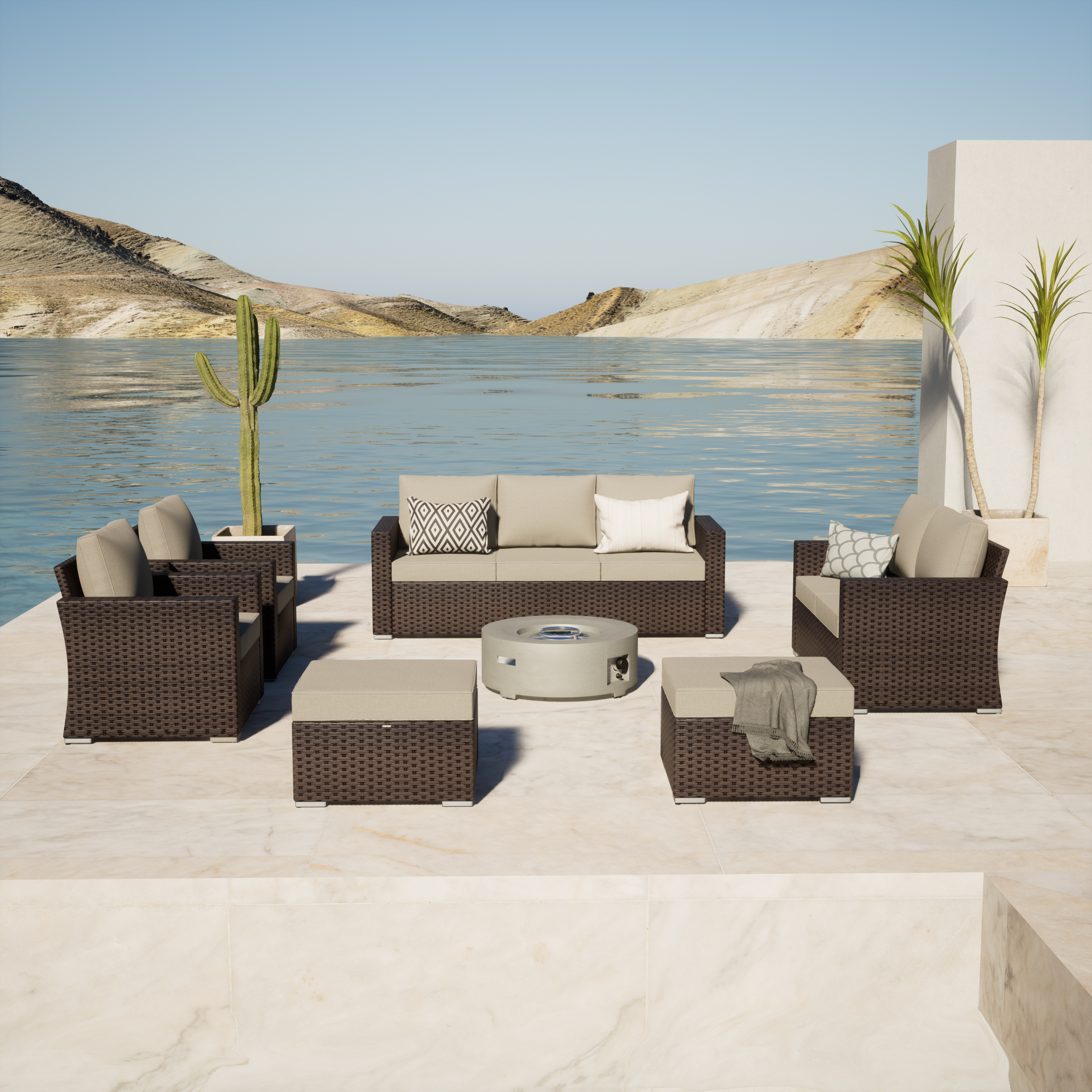 Eastlake 7 - Person Outdoor Seating Group with Cushions With Fire Table