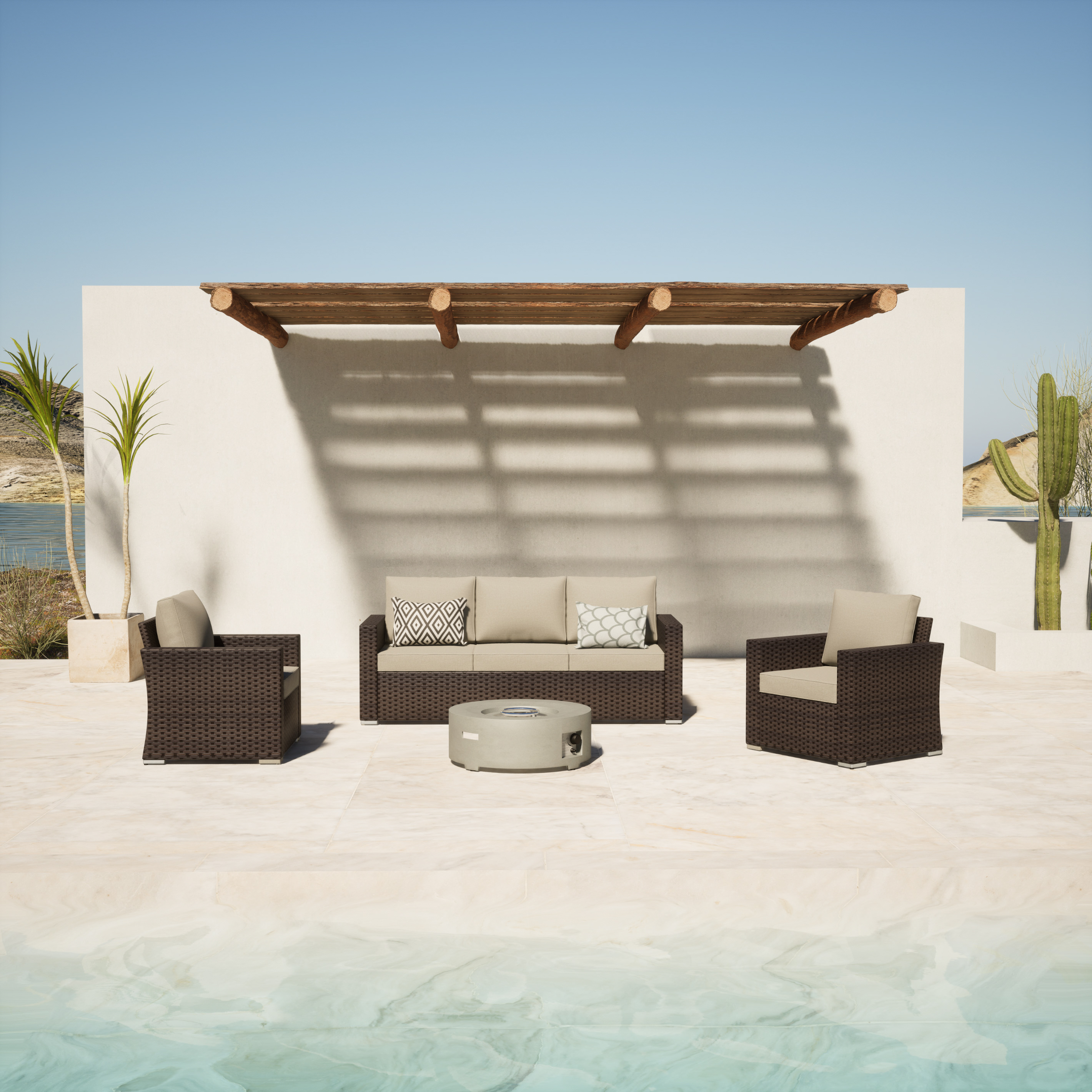 Eastlake 4 - Person Outdoor Seating Group with Cushions - Fire Table