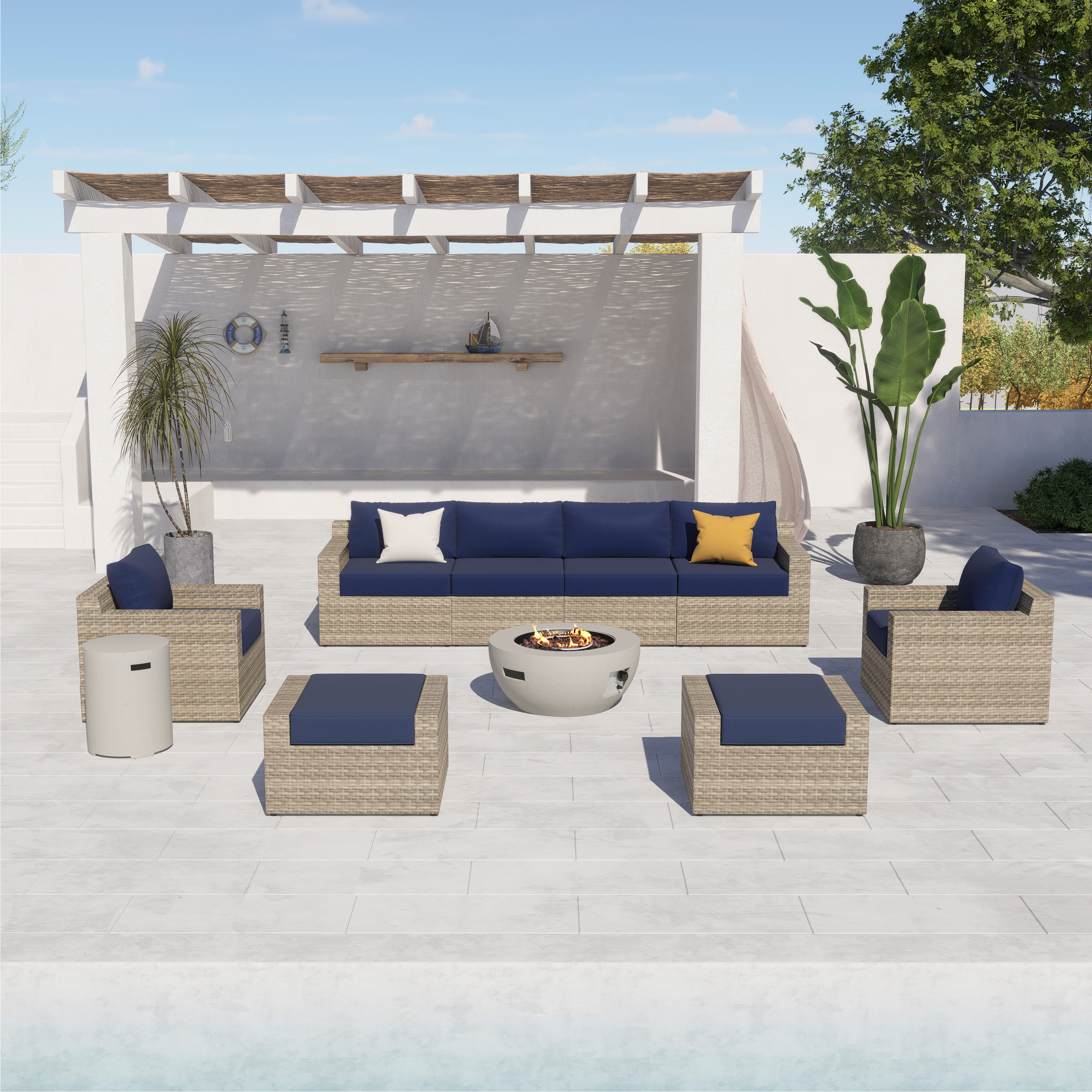 VENTURA 8 - Person Outdoor Seating Group with Cushions - Fire table-Egg