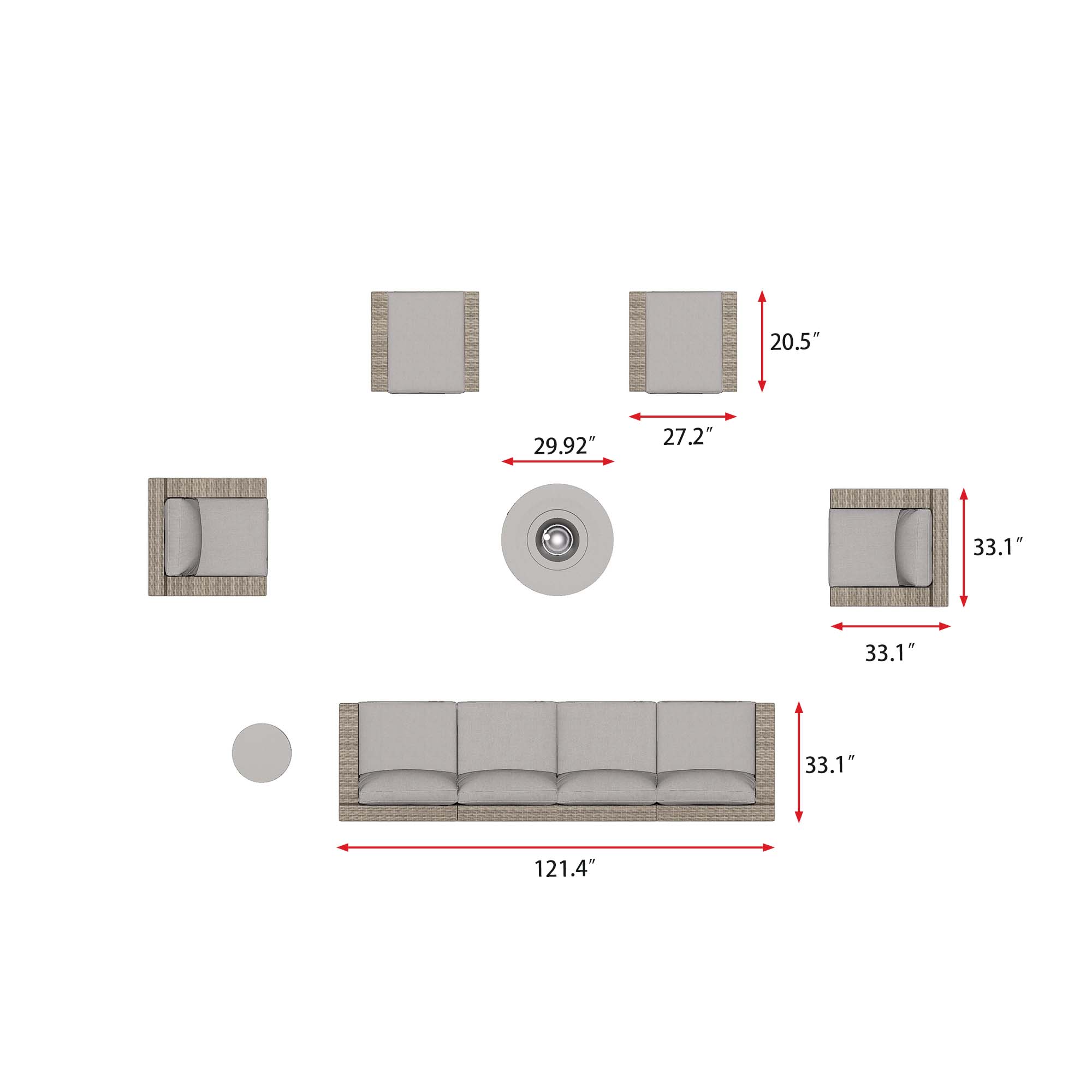 VENTURA 8 - Person Outdoor Seating Group with Cushions - Fire table-Cylinder