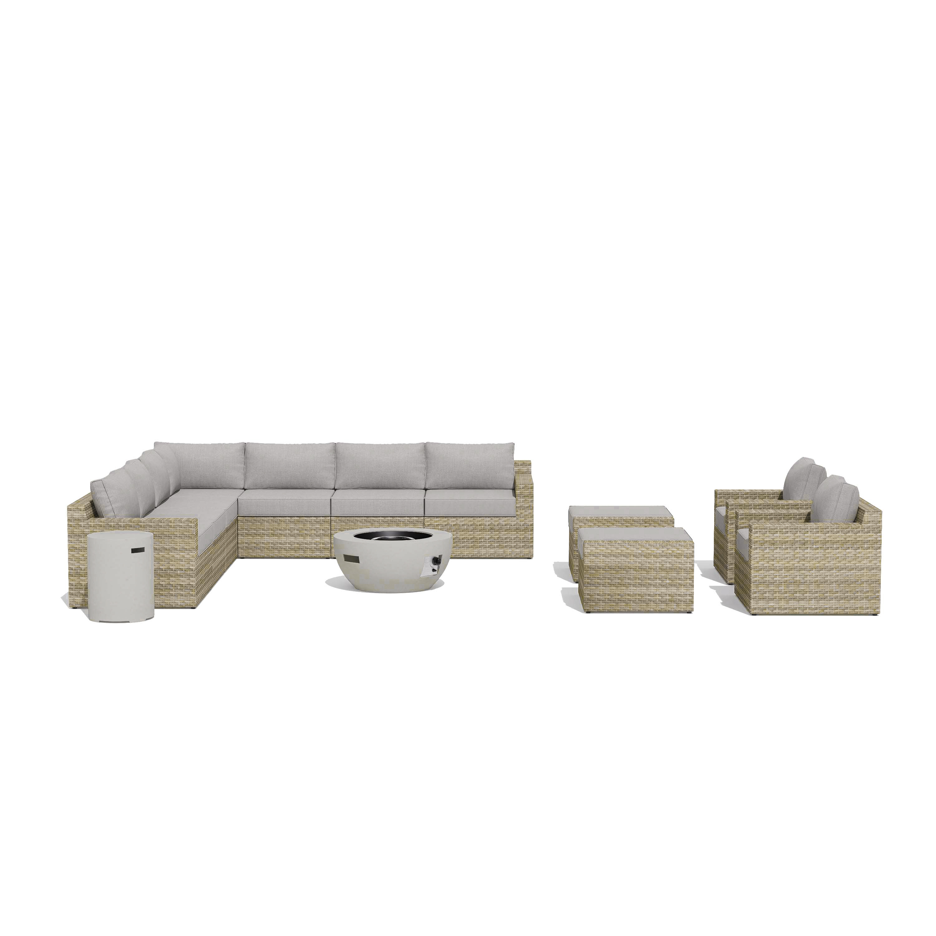 VENTURA 13 Piece Wicker Outdoor Conversation Sofa With Fire table-Egg