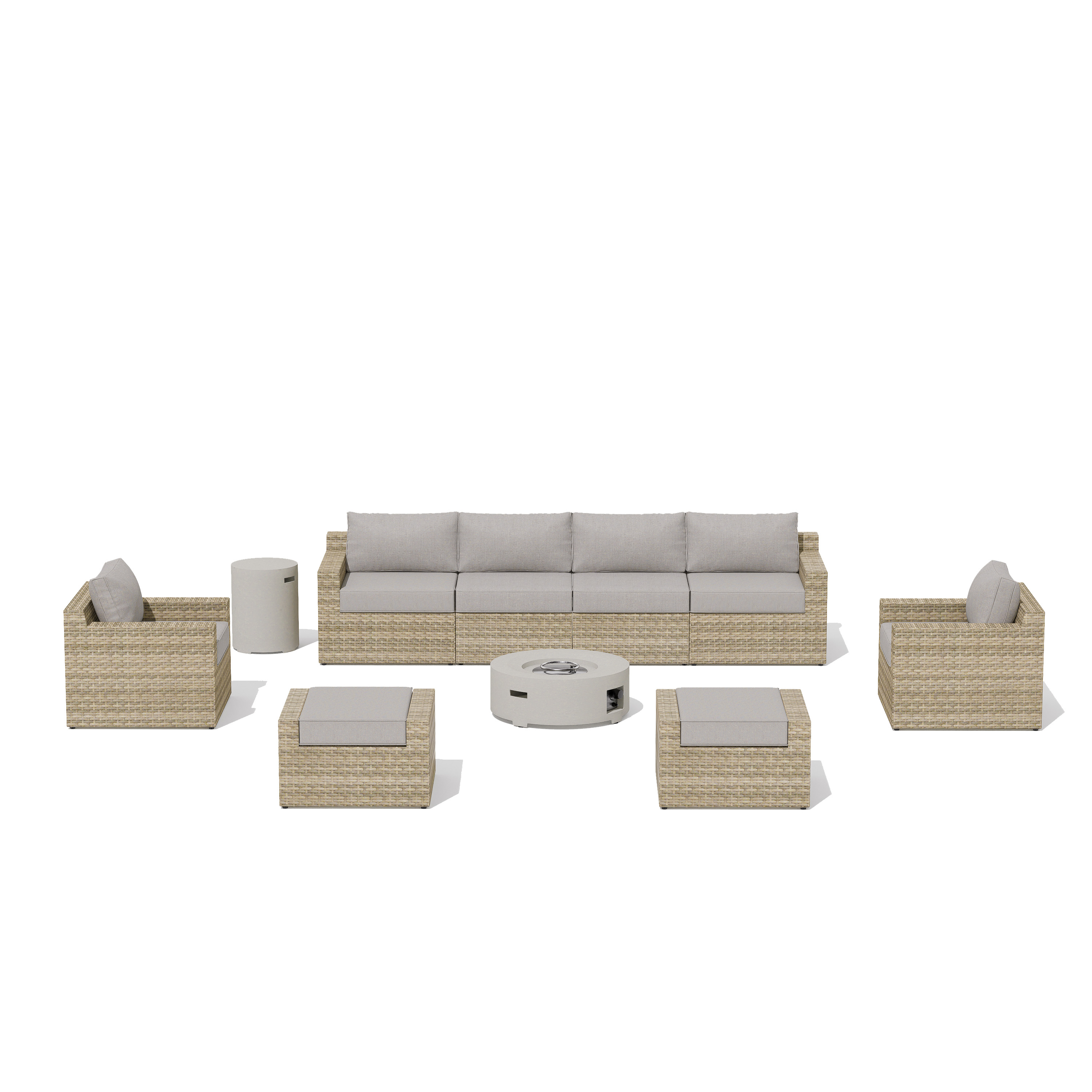 VENTURA 8 - Person Outdoor Seating Group with Cushions - Fire table-Cylinder