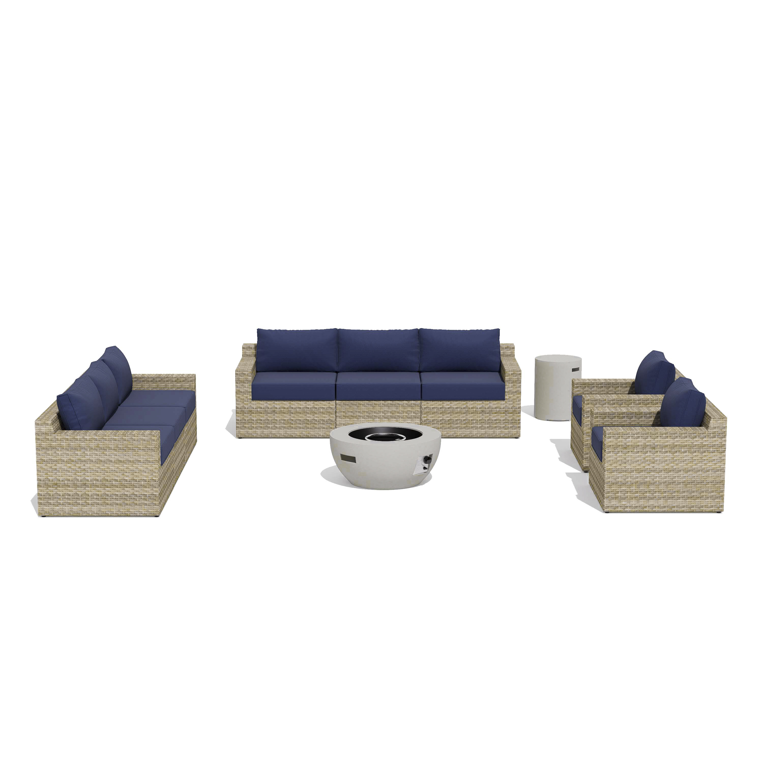 VENTURA 10 Piece Wicker Outdoor Conversation Sofa With Fire Table-Egg