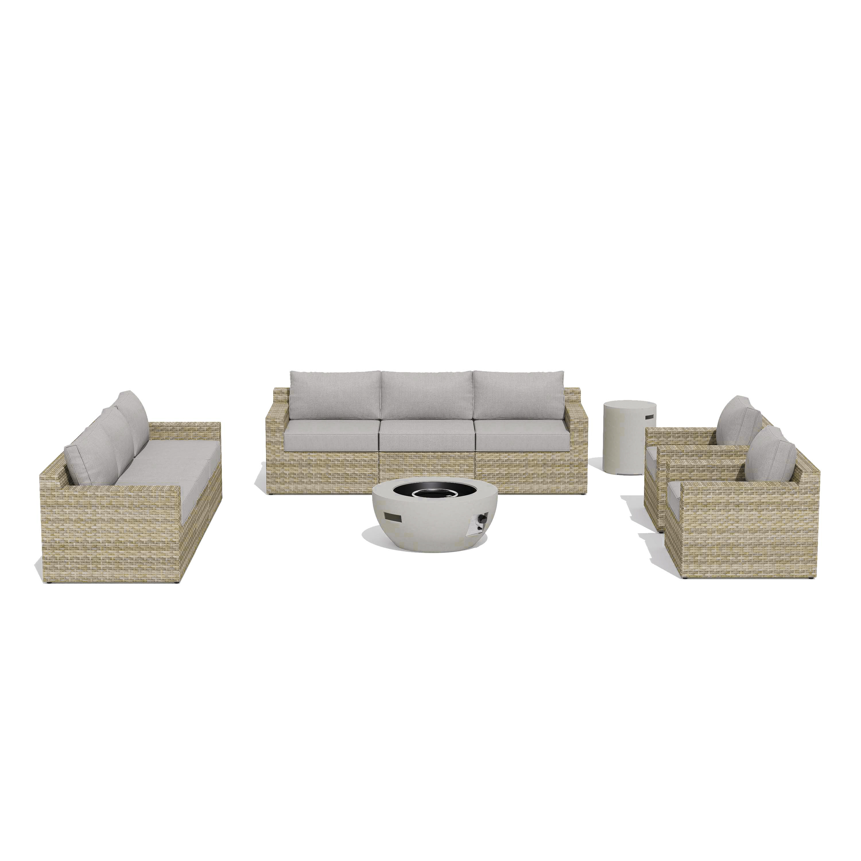 VENTURA 10 Piece Wicker Outdoor Conversation Sofa With Fire Table-Egg