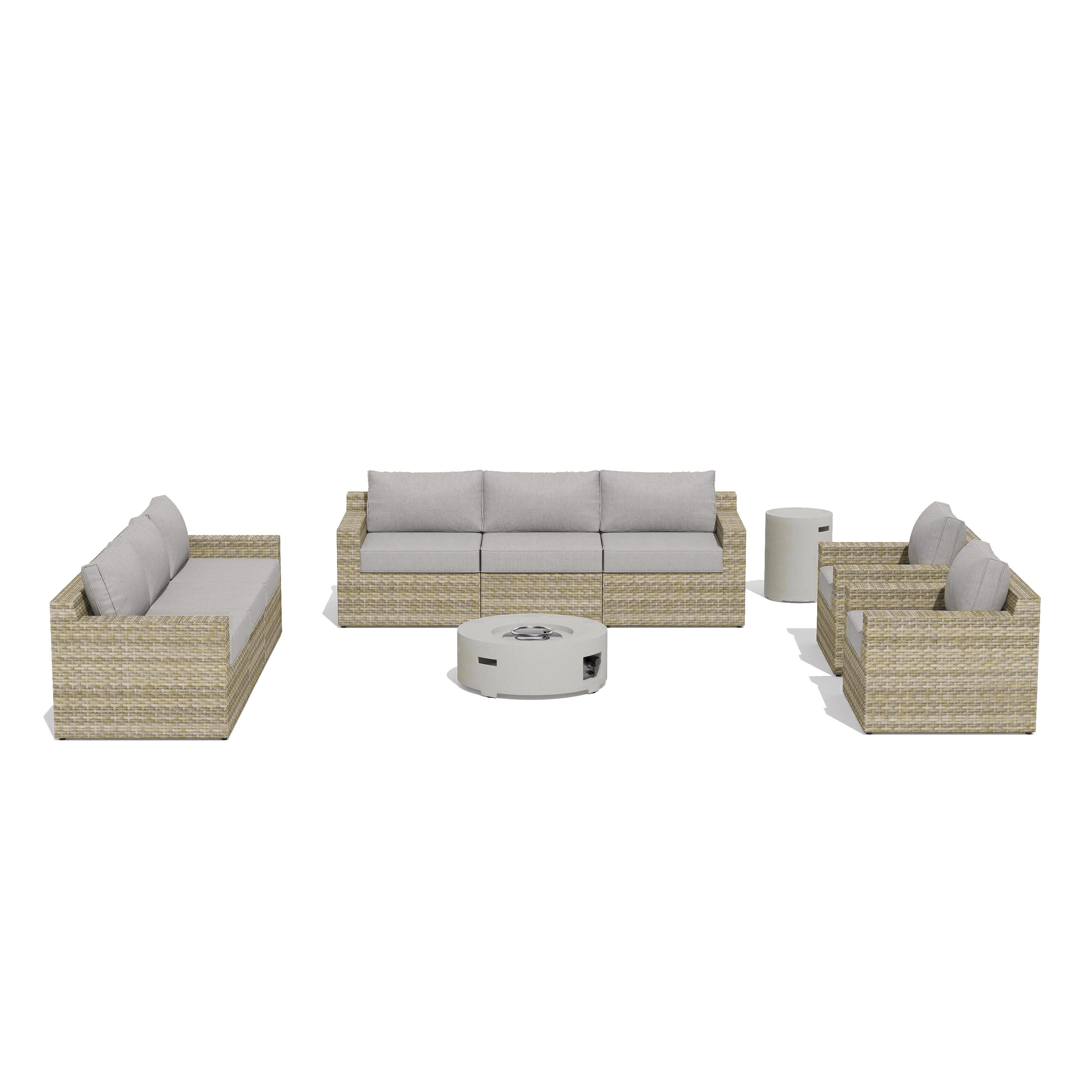 VENTURA 10 Piece Wicker Outdoor Conversation Sofa With Fire table-Cylinder