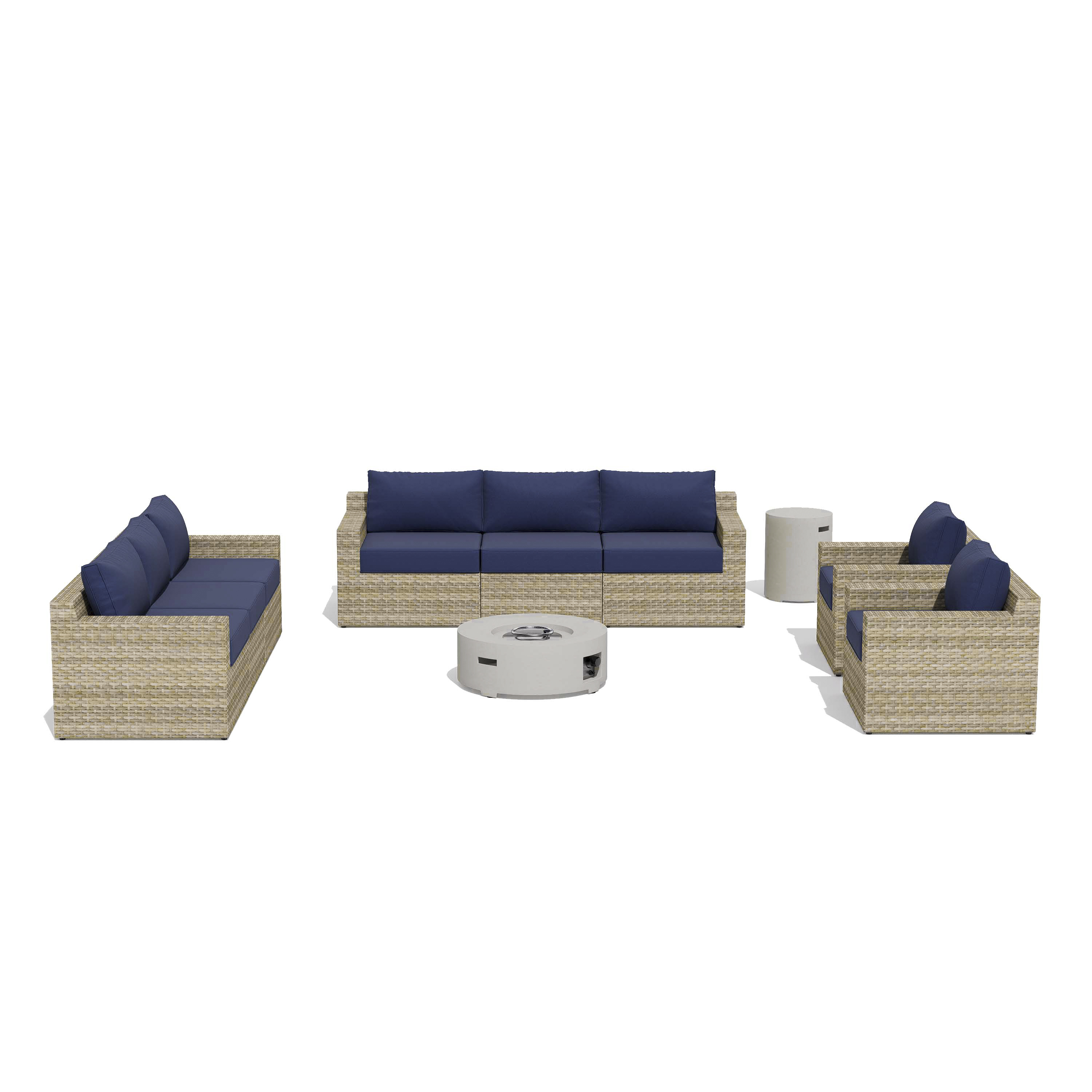 VENTURA 10 Piece Wicker Outdoor Conversation Sofa With Fire table-Cylinder