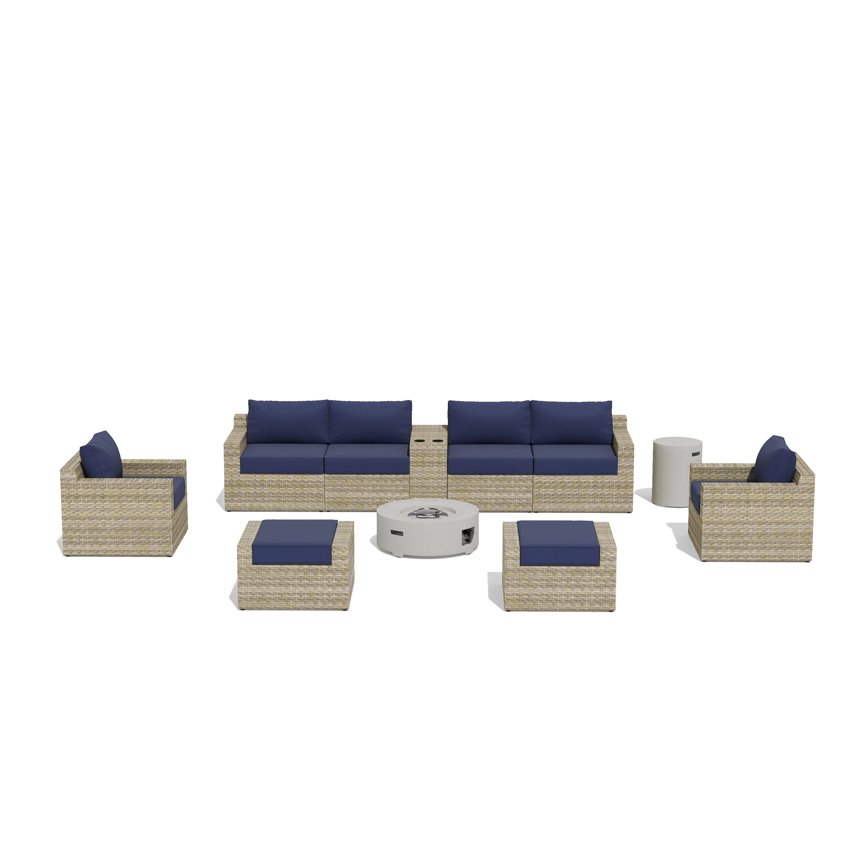 VENTURA 11 Piece Wicker Outdoor Conversation Sofa With Fire table-Cylinder
