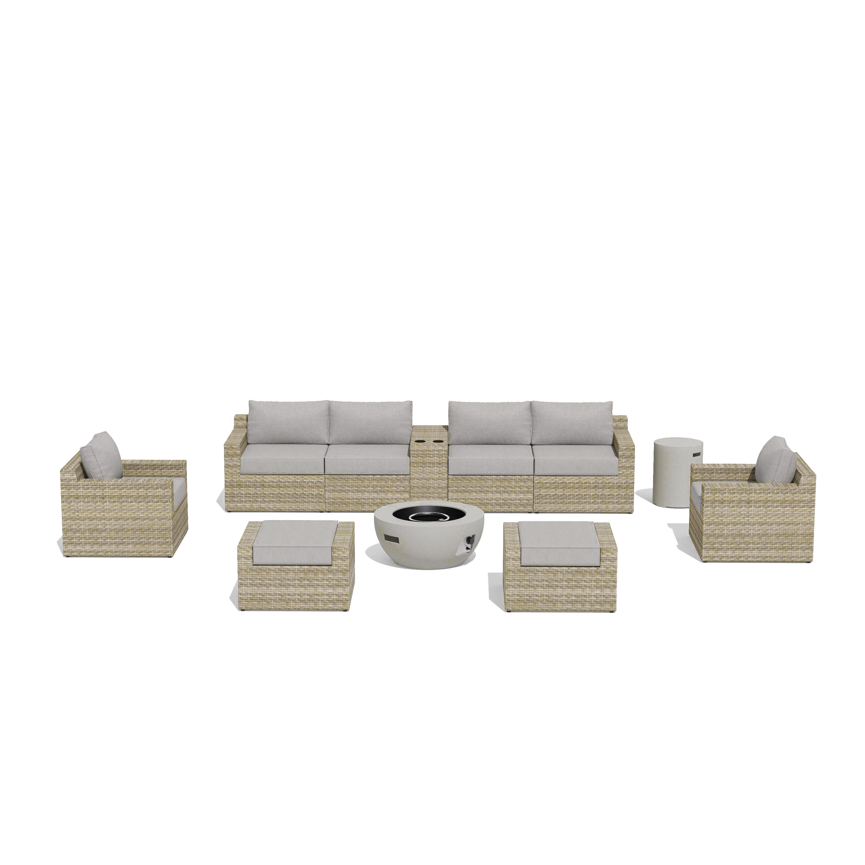 VENTURA 11 Piece Wicker Outdoor Conversation Sofa With Fire table-Egg