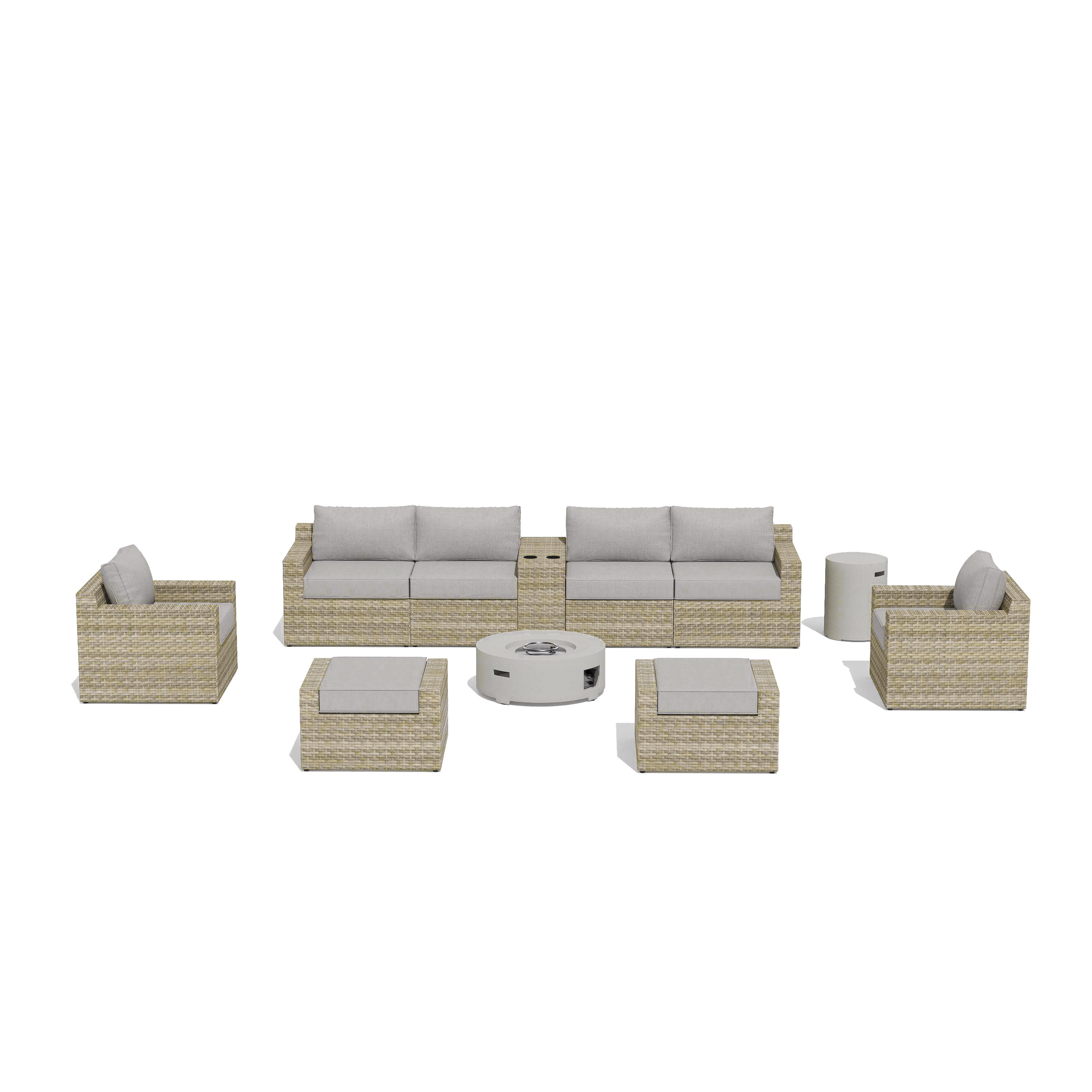 VENTURA 11 Piece Wicker Outdoor Conversation Sofa With Fire table-Cylinder