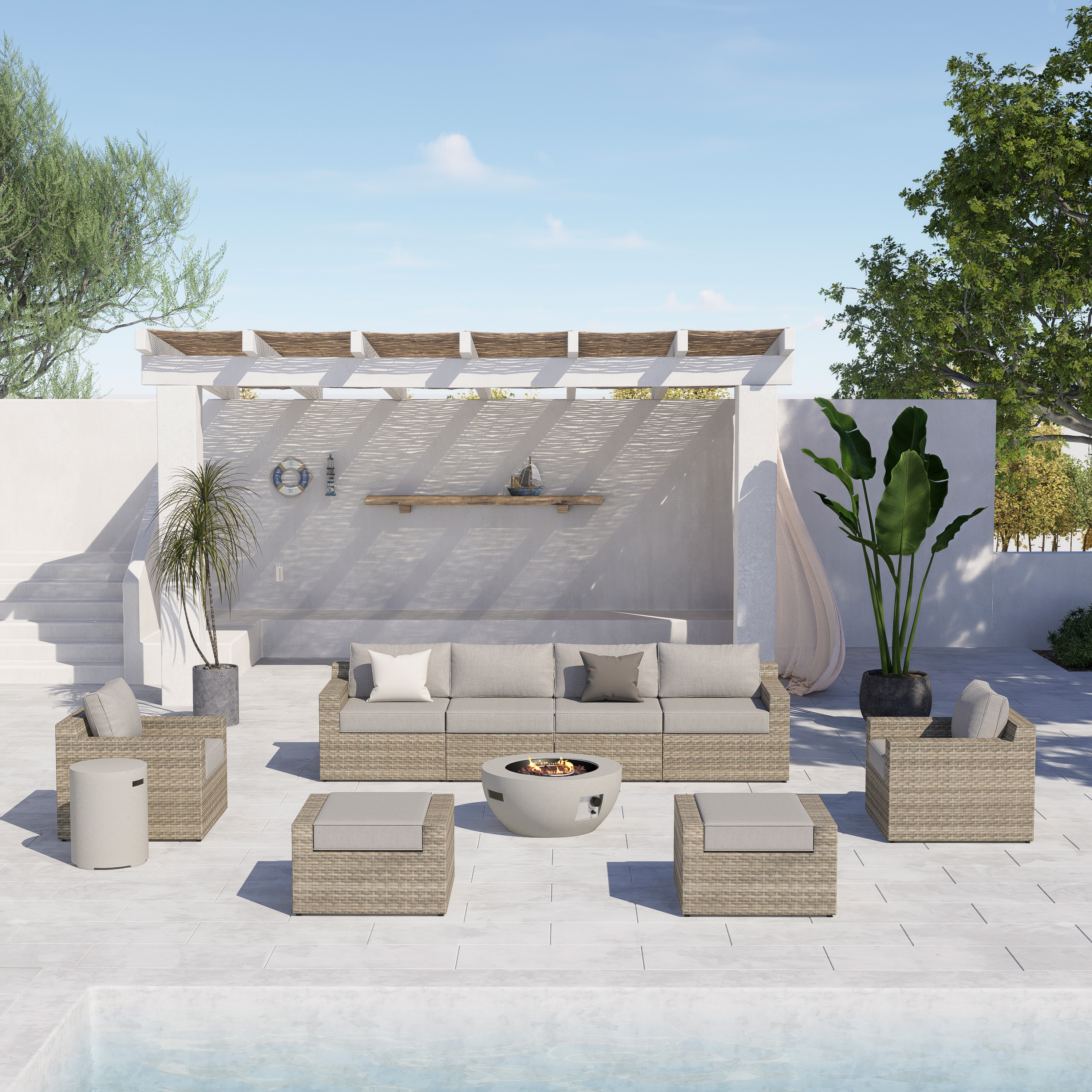 VENTURA 8 - Person Outdoor Seating Group with Cushions - Fire table-Egg