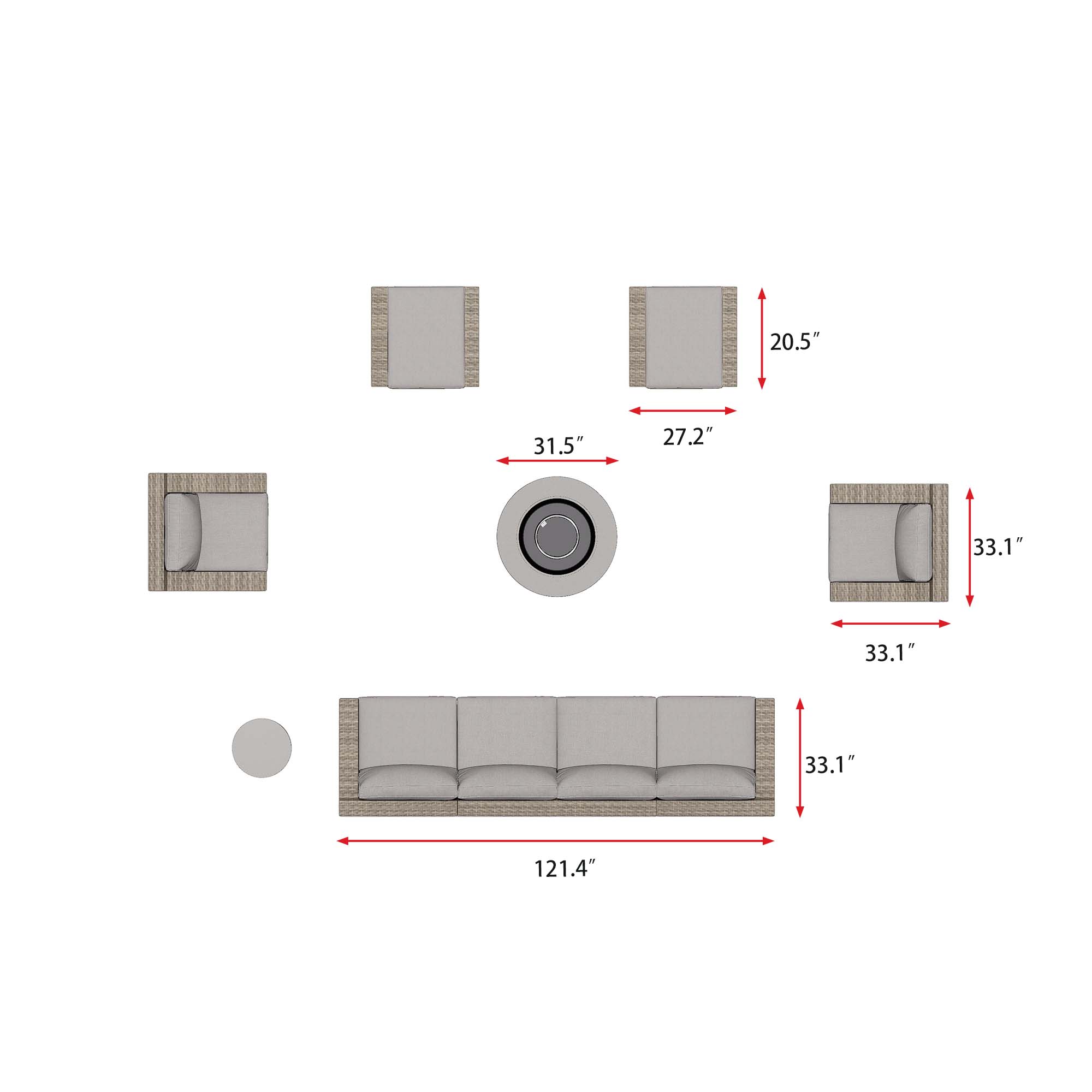 VENTURA 8 - Person Outdoor Seating Group with Cushions - Fire table-Egg