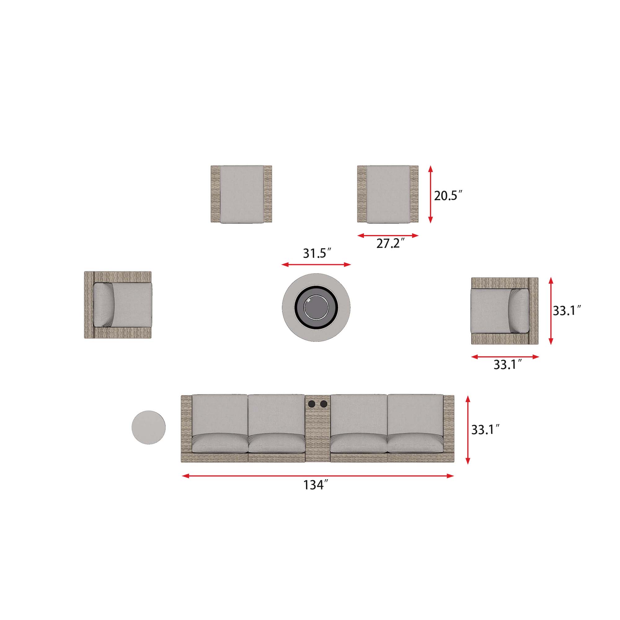 VENTURA 11 Piece Wicker Outdoor Conversation Sofa With Fire table-Egg